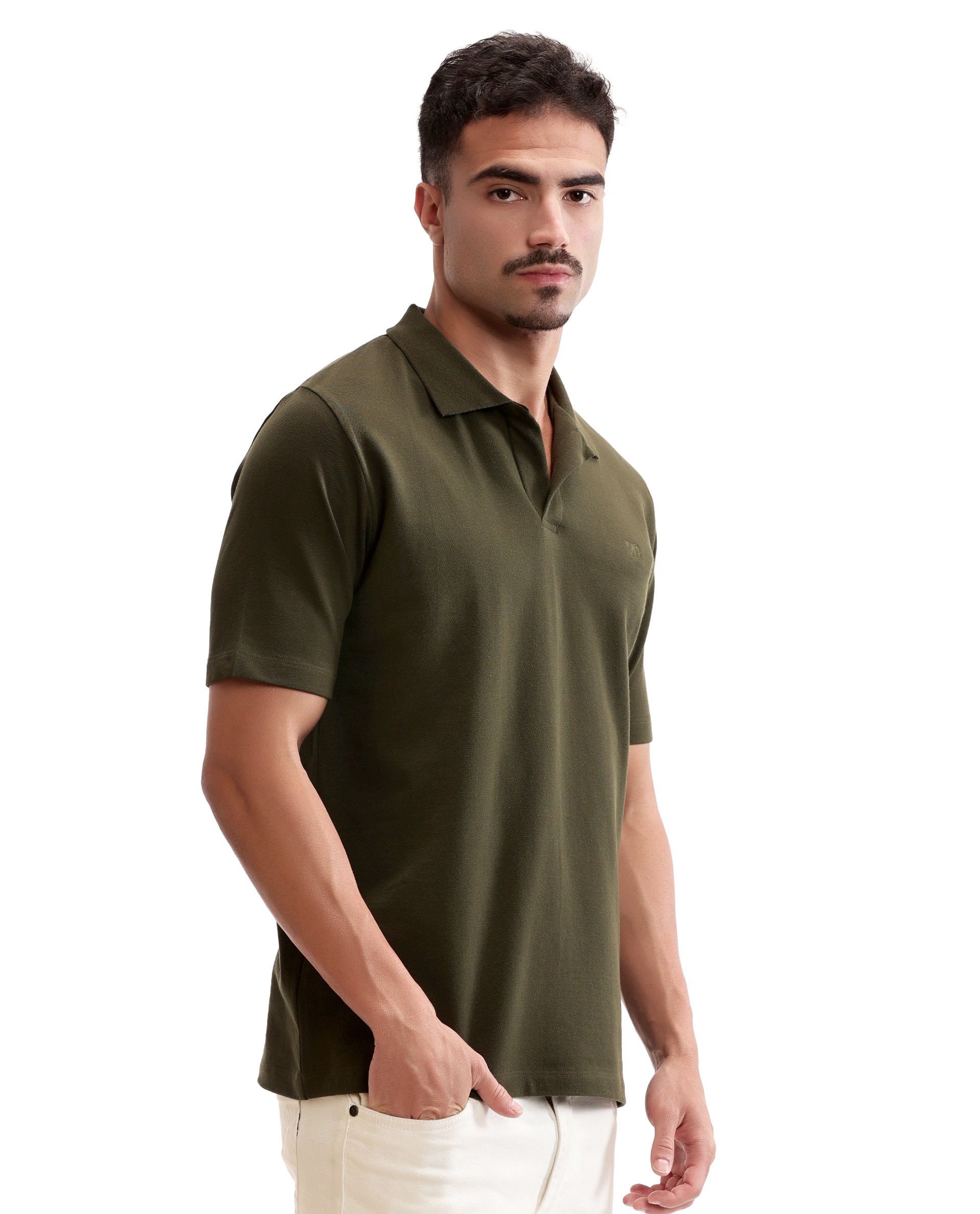 Vintage Olive Johnny Collar Pique Polo with Tone-on-Tone 7C Embroidery