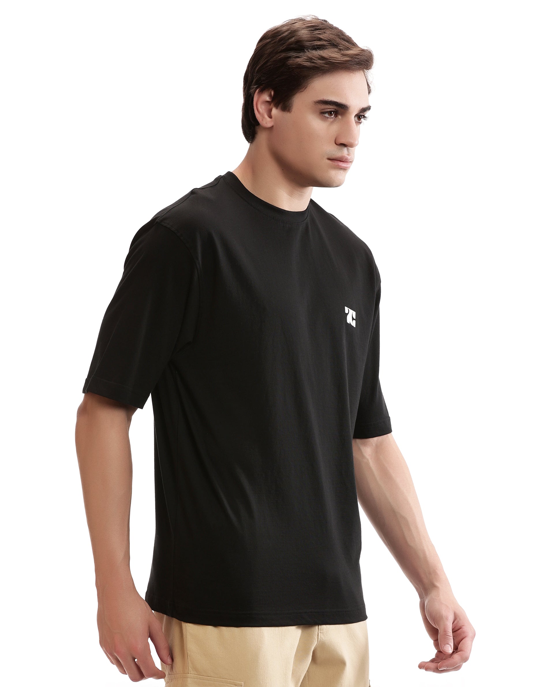 Charcoal Black Single Jersey Crew Neck Oversized T-Shirt with Pure White HD Print