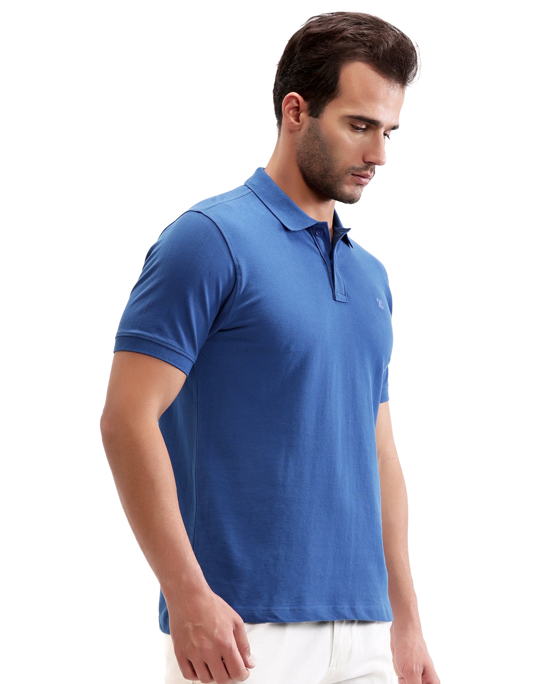 Imperial Prussian Blue Pique Polo with Tone-on-Tone 7C Embroidery