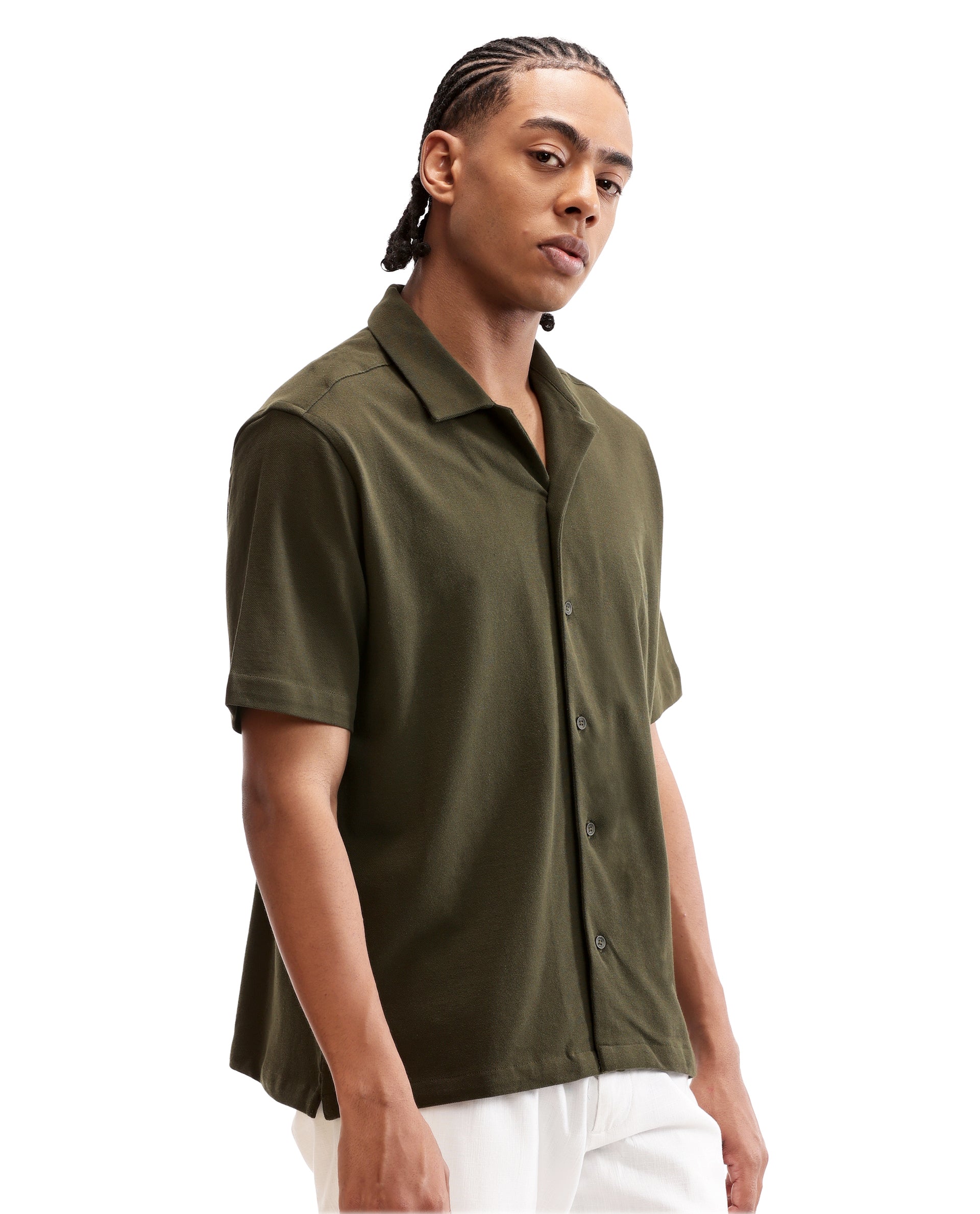 Vintage Olive Pique Knit Shirt with HD Print