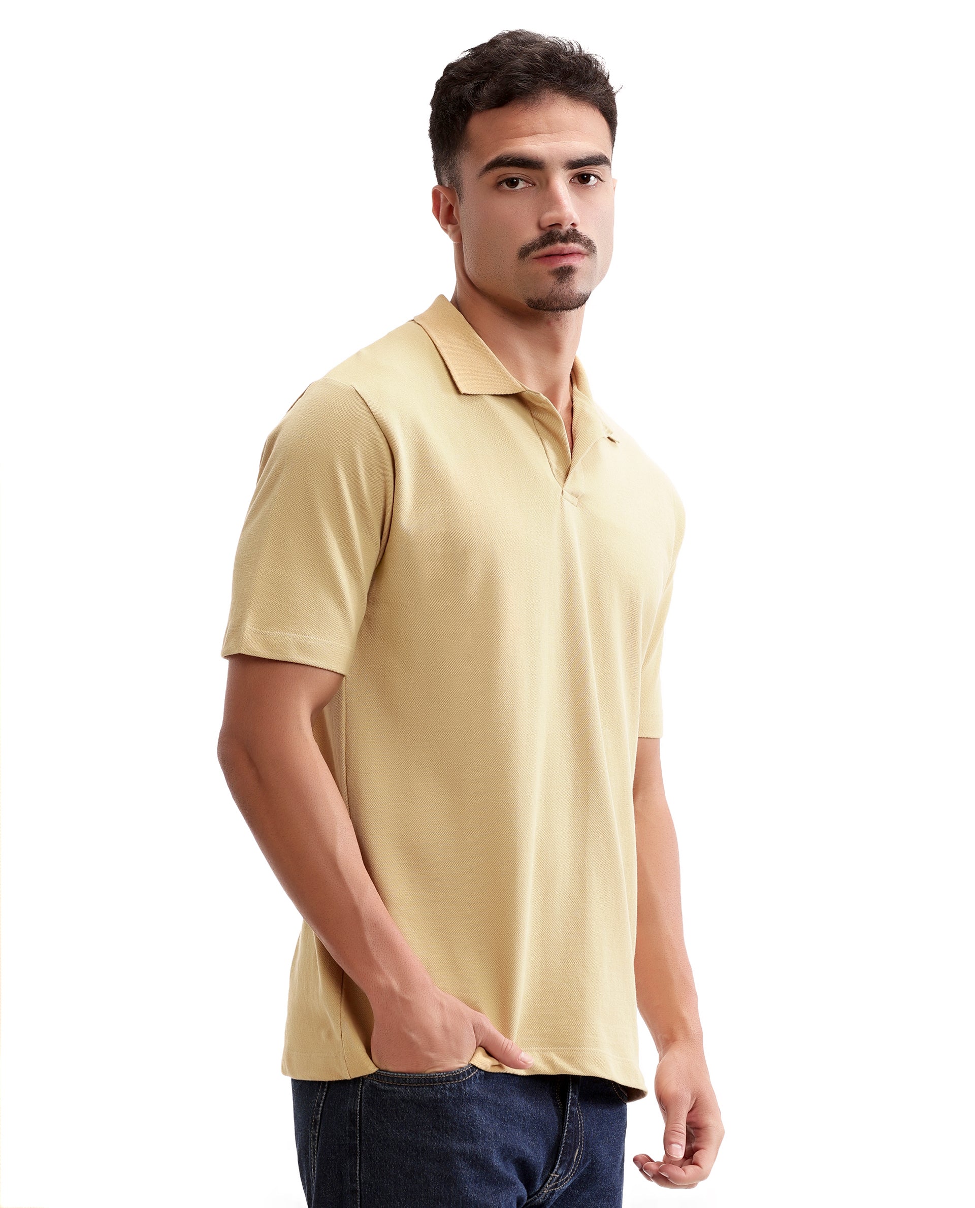 Camel Beige Pique Johnny Collar Polo