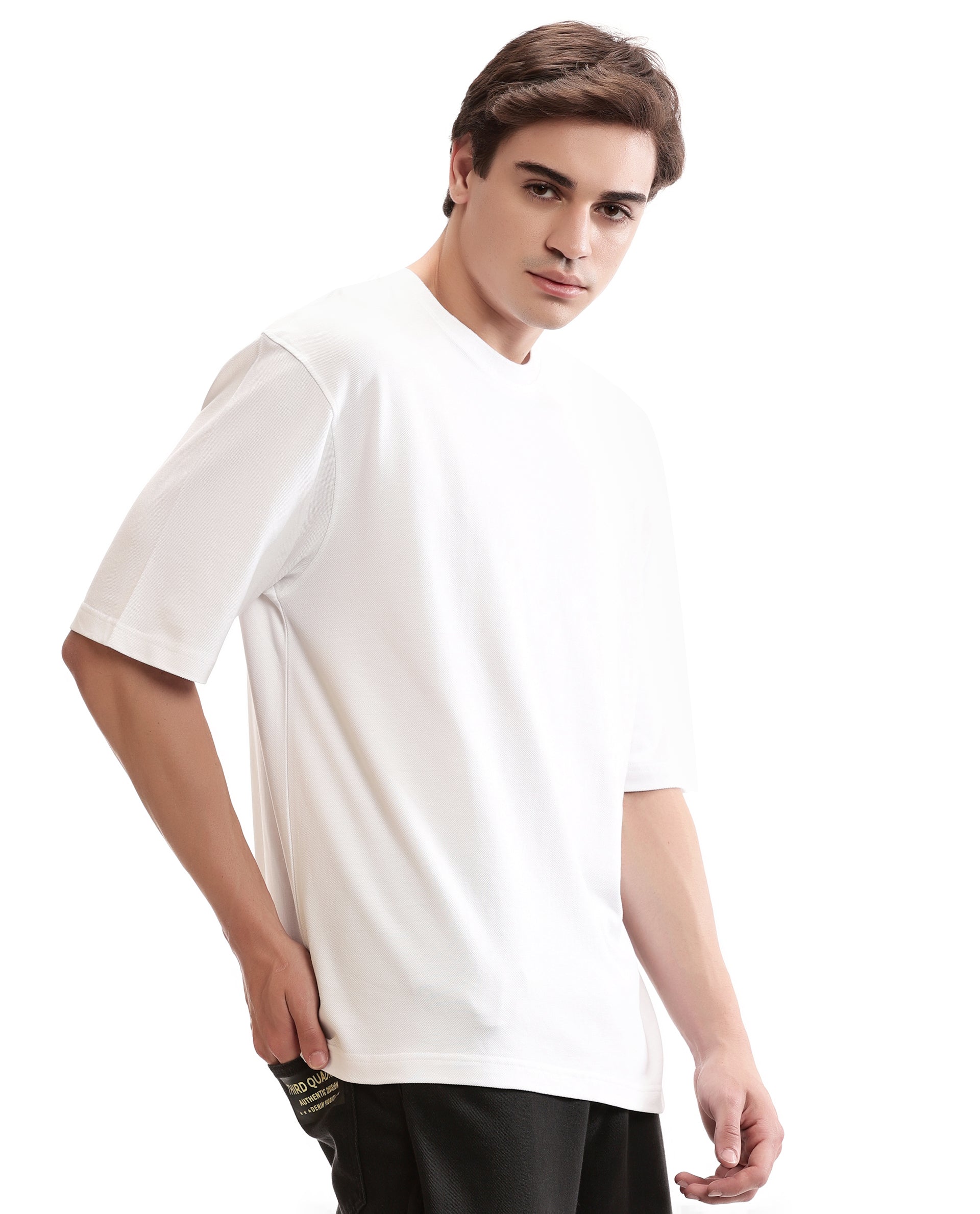 Pure White Pique Crew Neck Oversized T-Shirt