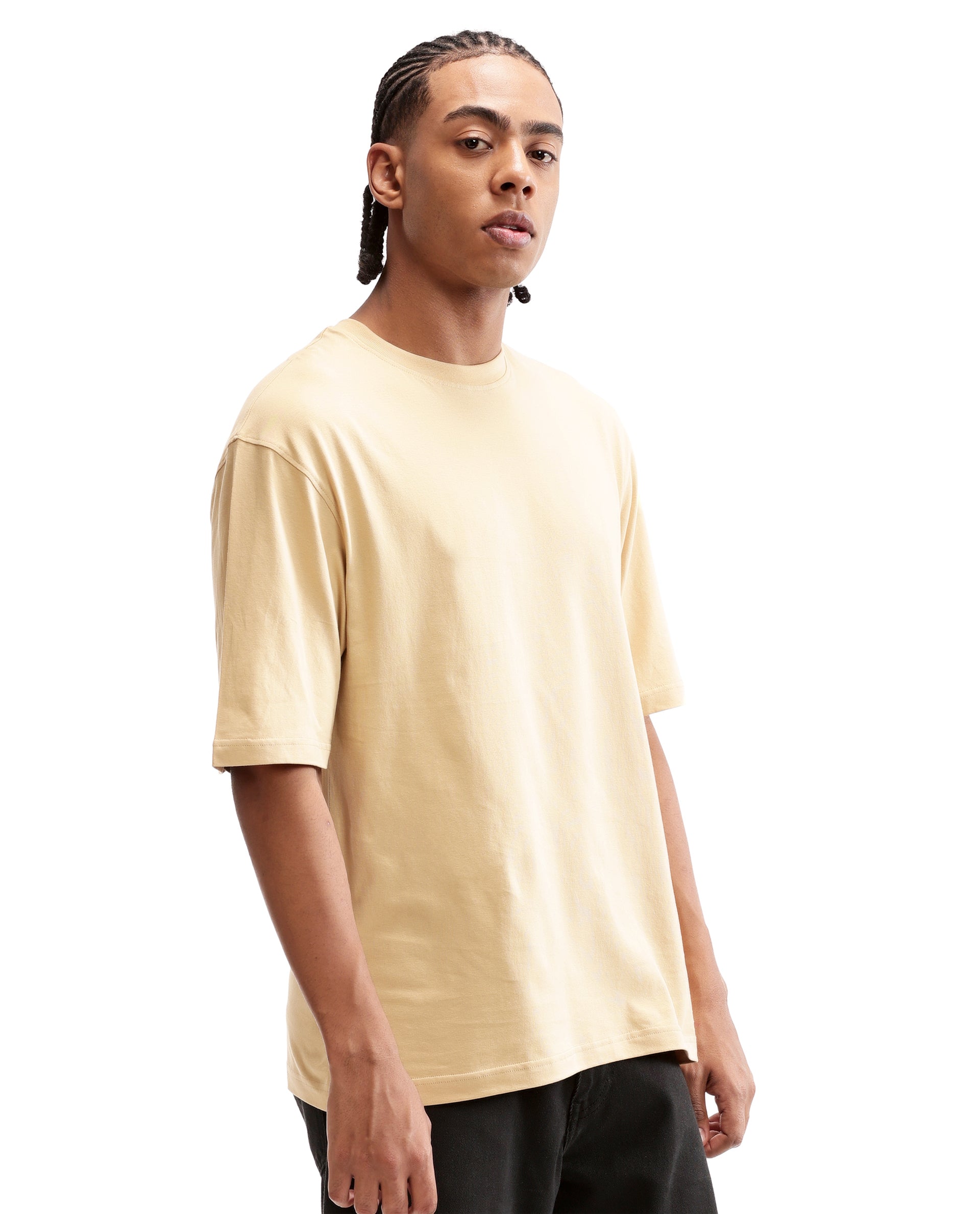 Camel Beige Single Jersey Crew Neck Oversized T-Shirt