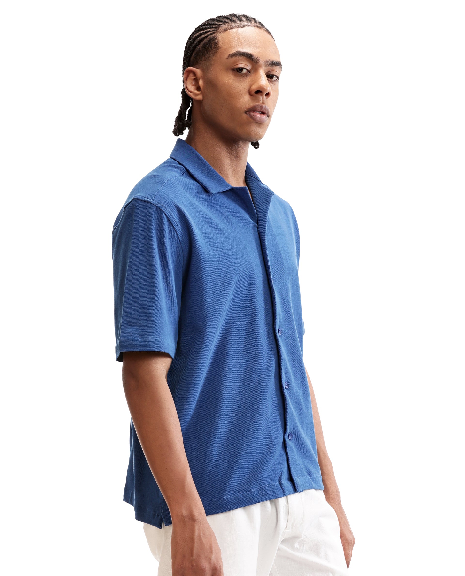 Imperial Prussian Blue Pique Knit Shirt with HD Print