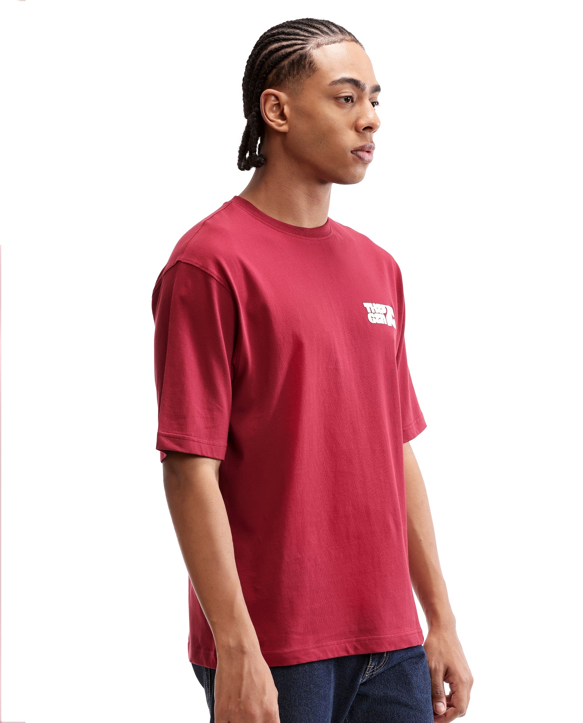 Bordeaux Maroon Single Jersey Crew Neck Oversized T-Shirt with 7C Premium HD Print