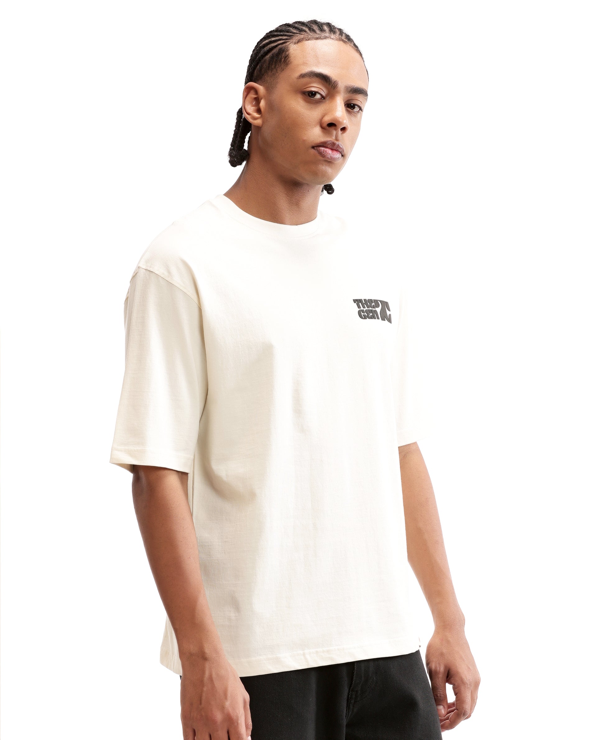 Ivory White Single Jersey Crew Neck Oversized T-Shirt with 7C Premium HD Print