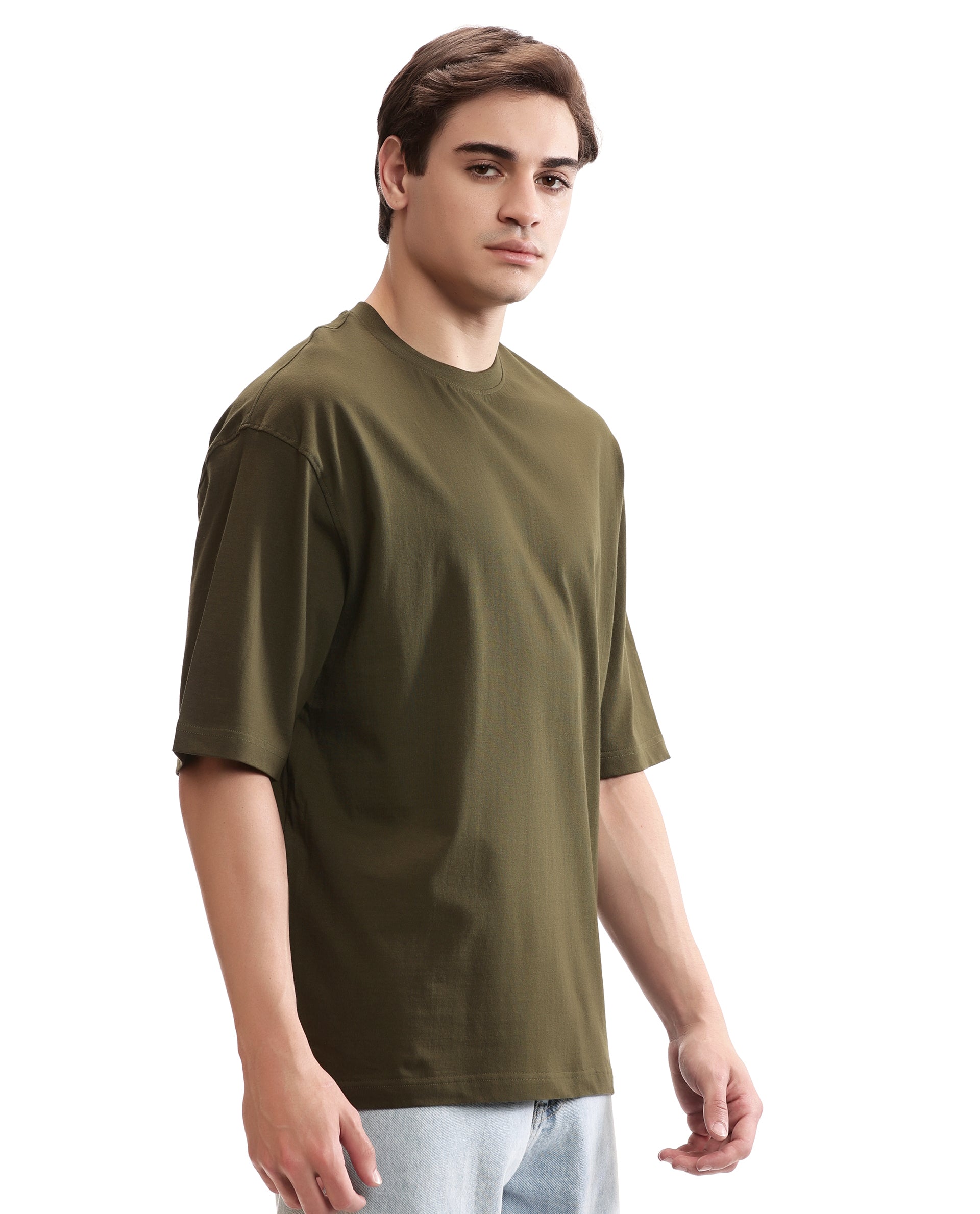 Vintage Olive Single Jersey Crew Neck Oversized T-Shirt