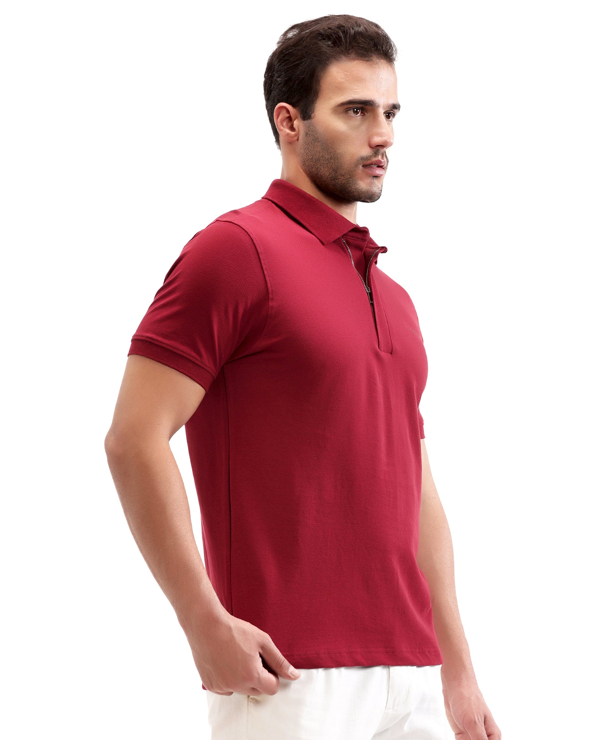 Bordeaux Maroon Pique Polo with Concealed 7C Metal Zip, HD Print