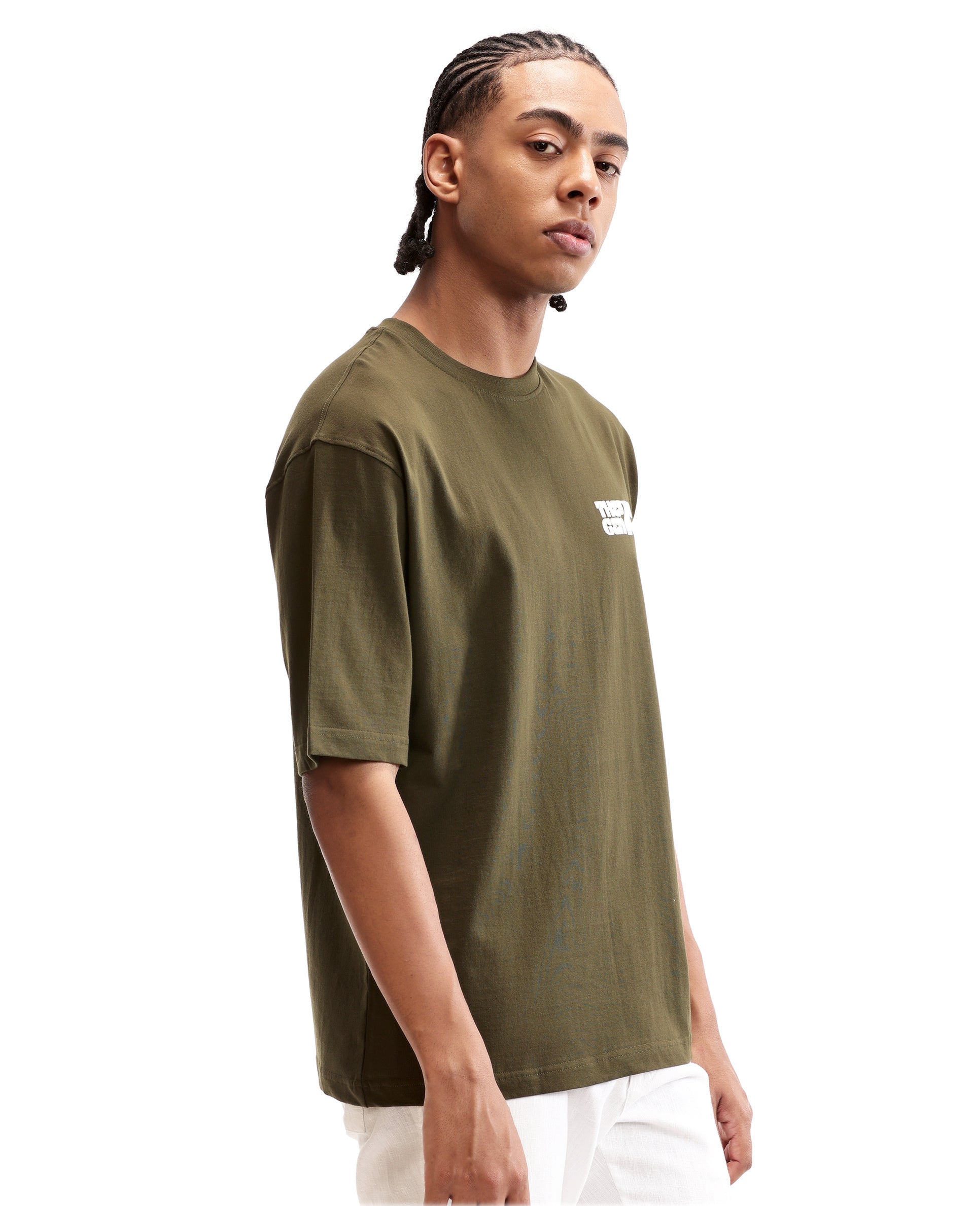Vintage Olive Single Jersey Crew Neck Oversized T-Shirt with 7C Premium HD Print