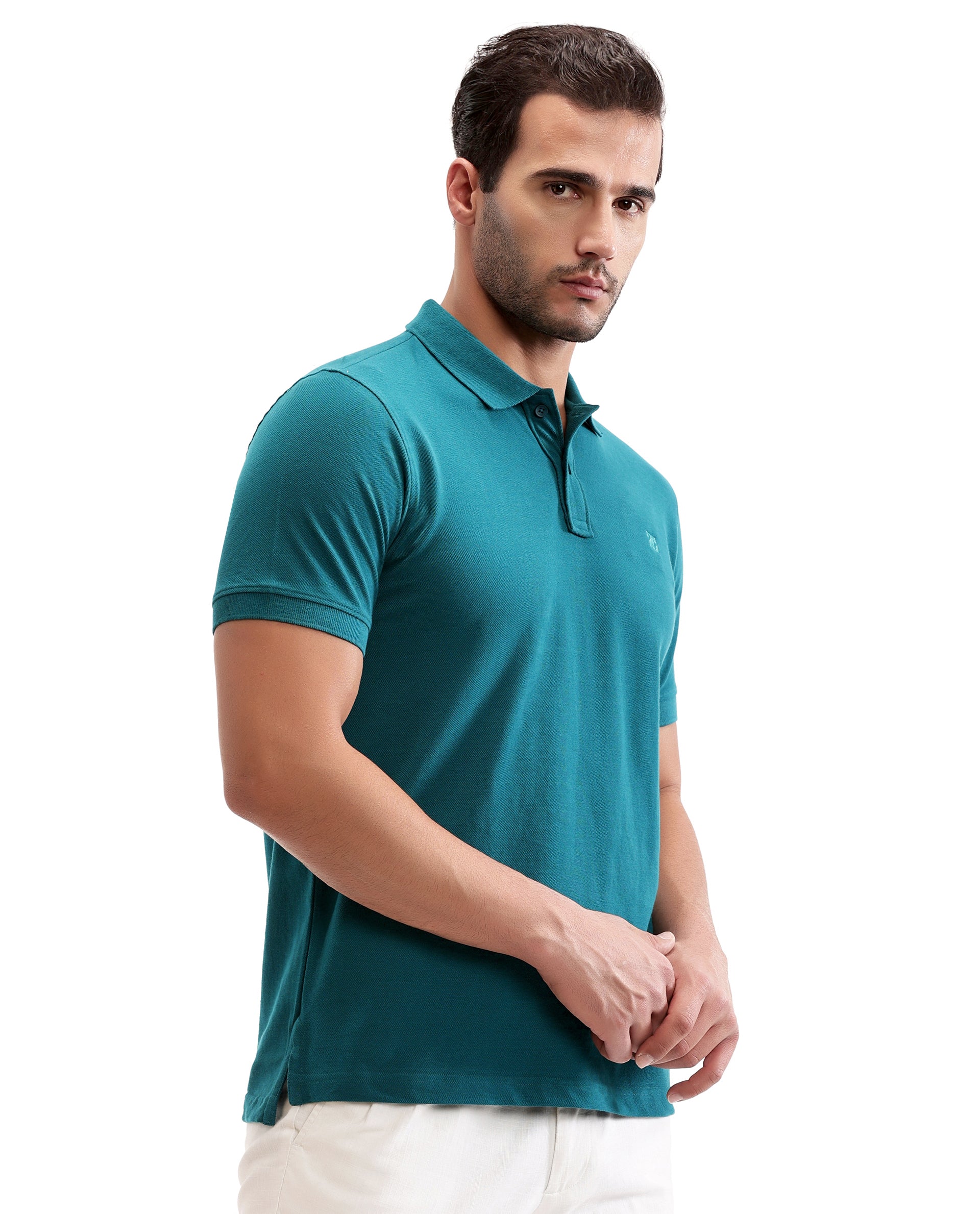 Ocean Teal Pique Polo with Tone-on-Tone 7C Embroidery