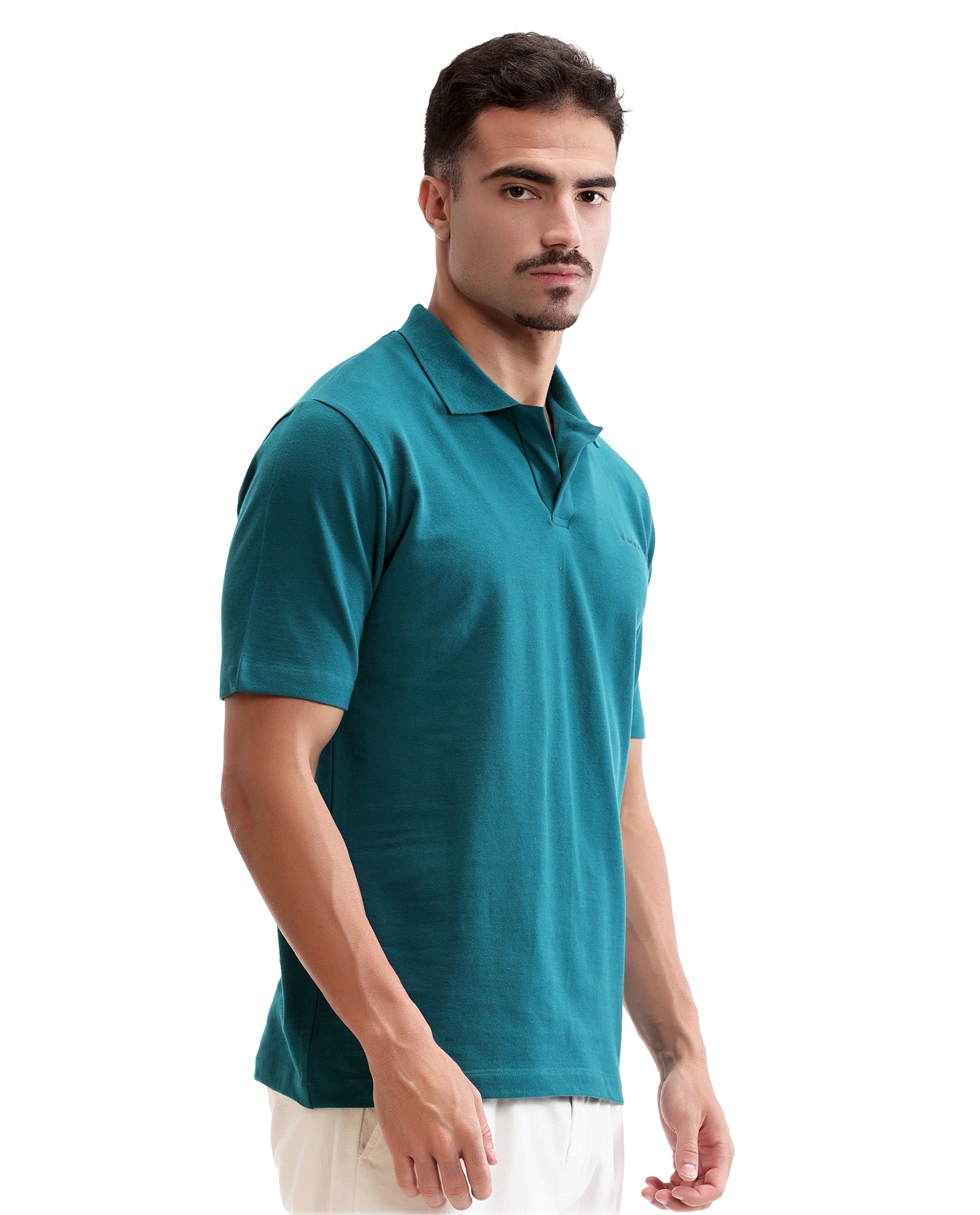 Ocean Teal Pique Johnny Collar Polo with HD Print