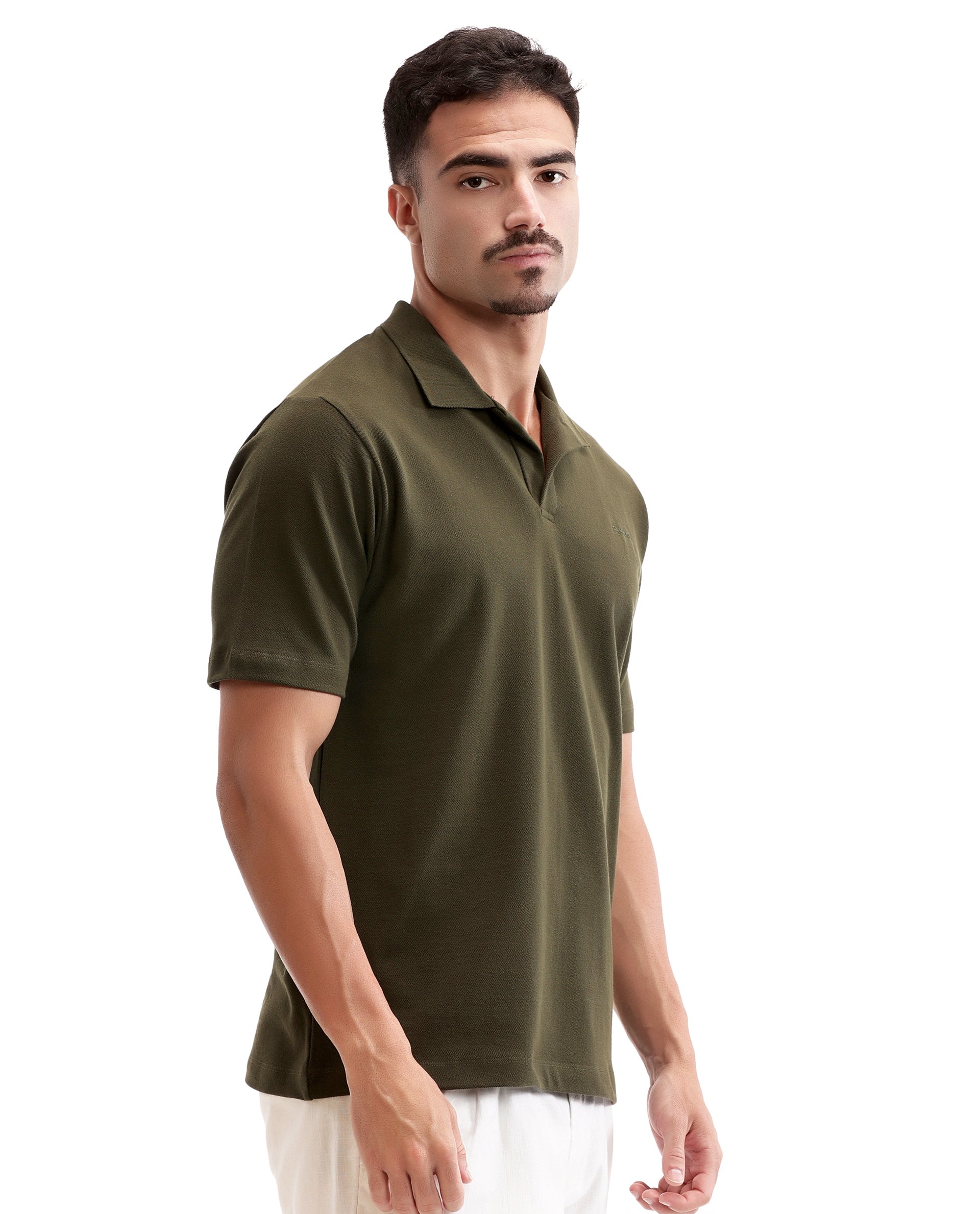 Vintage Olive Pique Johnny Collar Polo with HD Print