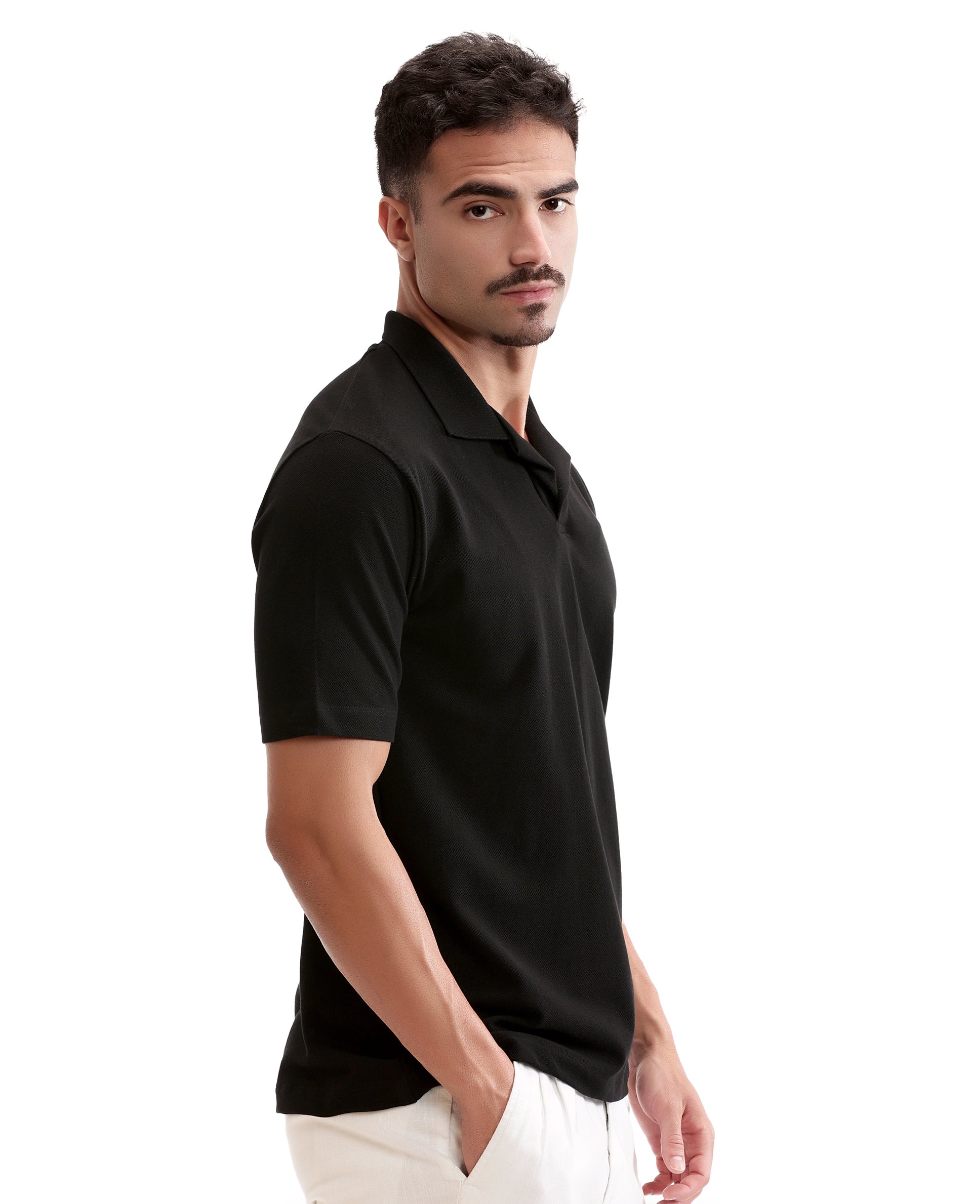 Charcoal Black Pique Johnny Collar Polo with HD Print