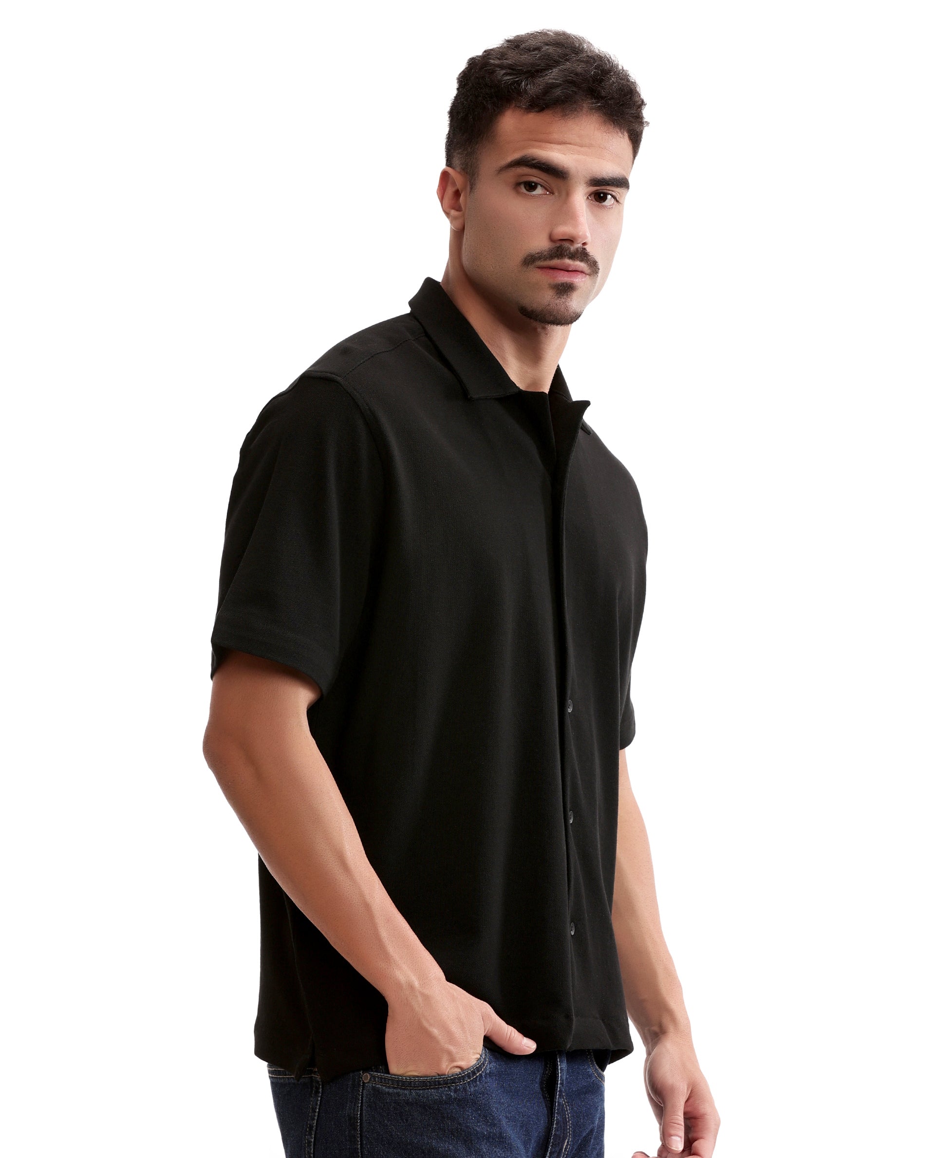 Charcoal Black Pique Knit Shirt