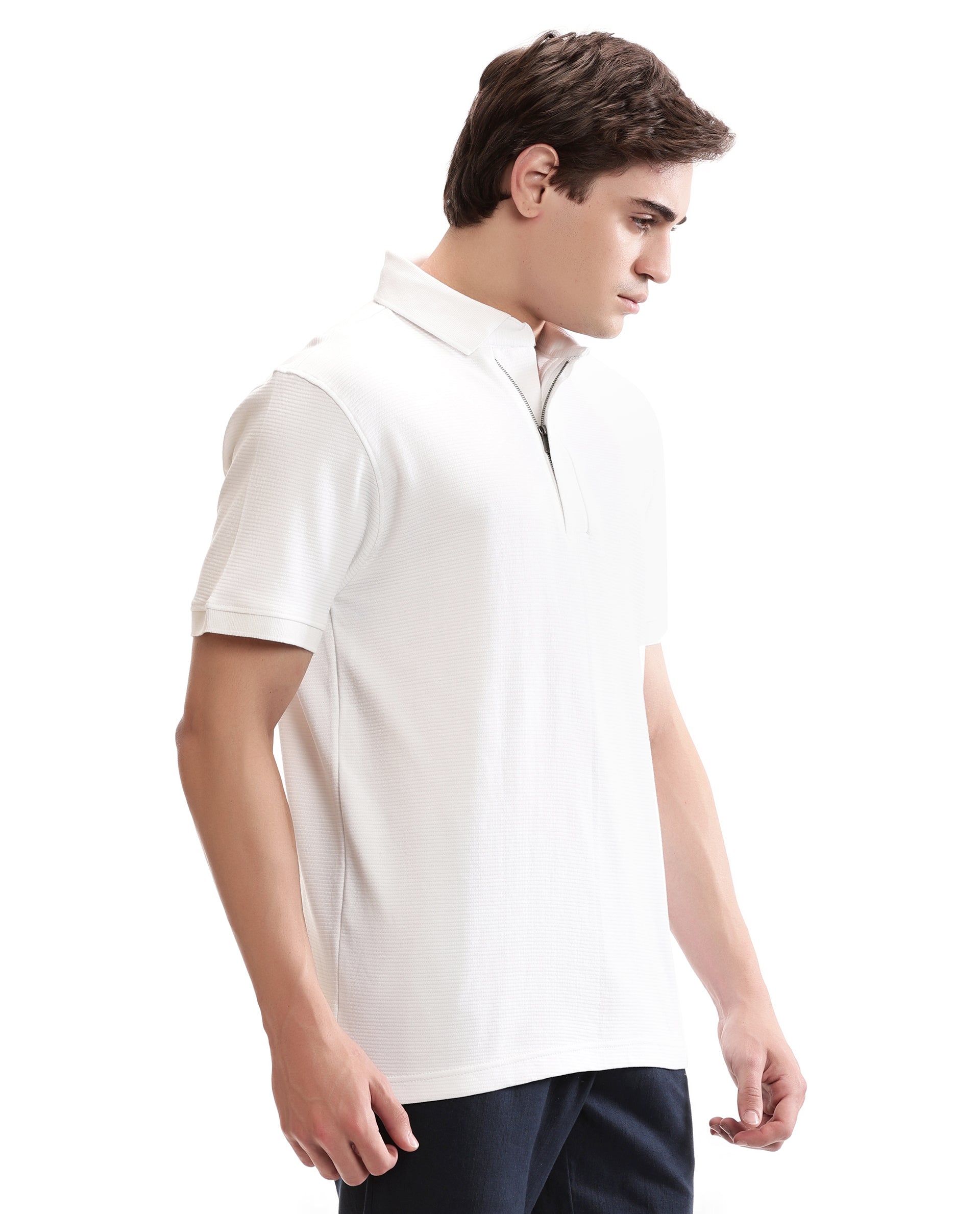 Pure White Knitted Ottoman Polo with 7C Metal Zip