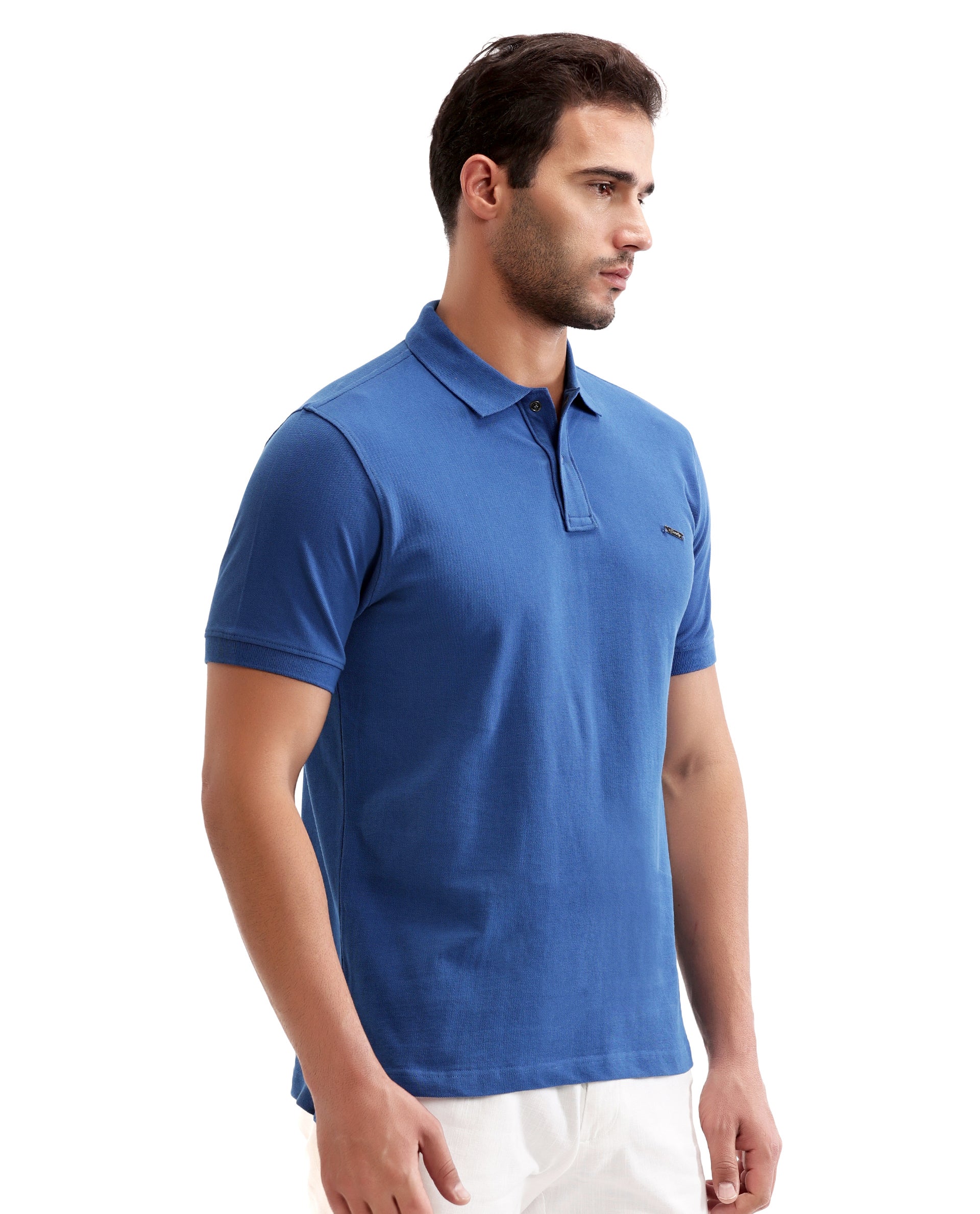 Imperial Prussian Blue Pique Polo with 7C Snap Buttons, Metal Badge
