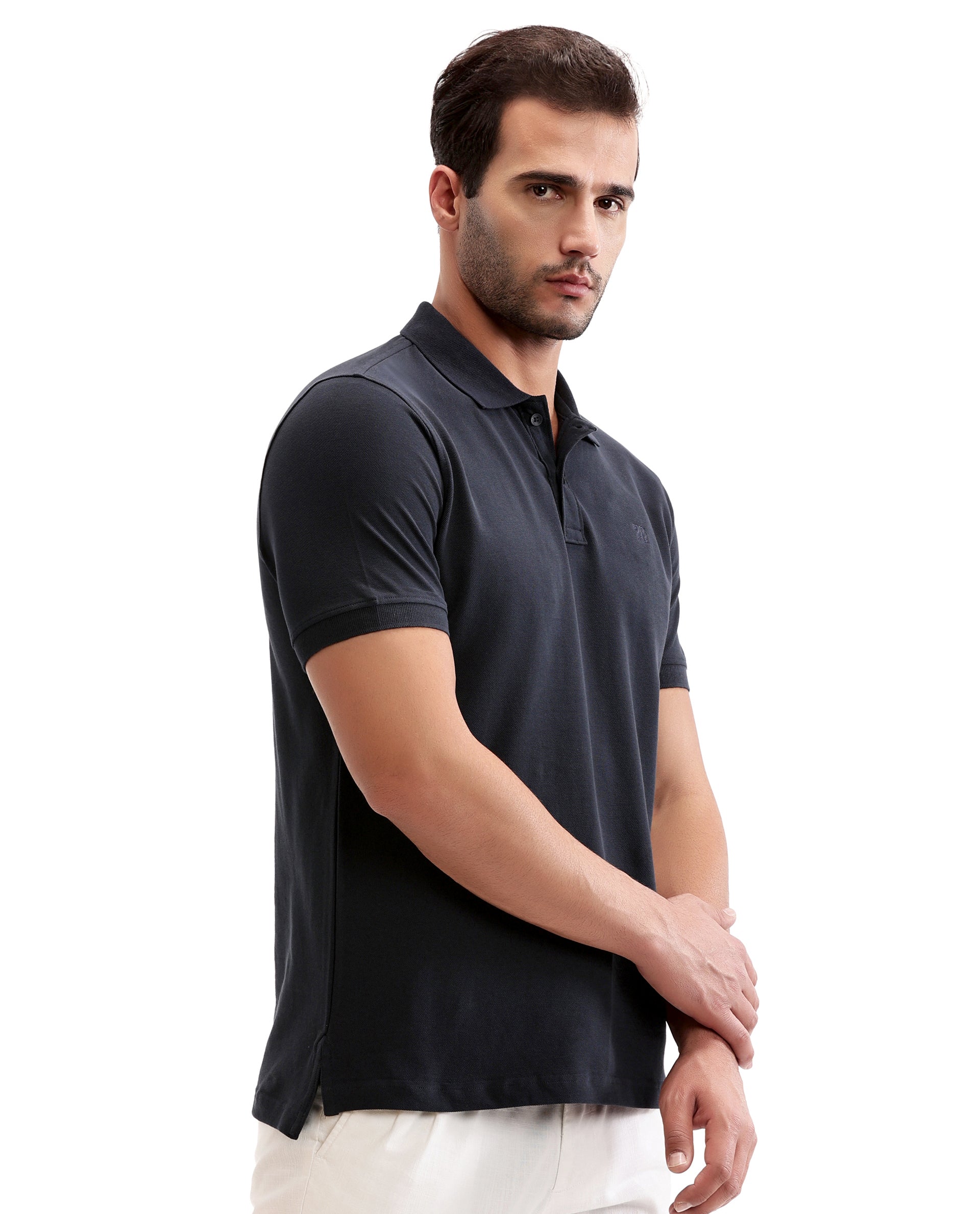 Midnight Navy Blue Pique Polo with Tone-on-Tone 7C Embroidery
