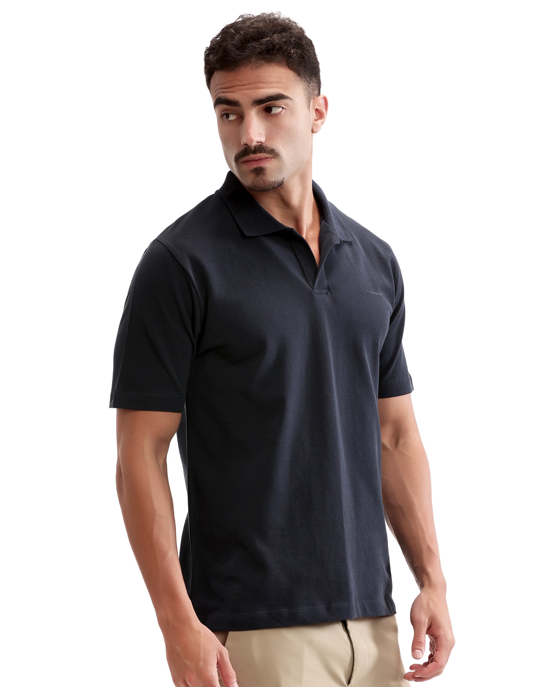 Midnight Navy Blue Pique Johnny Collar Polo with HD Print
