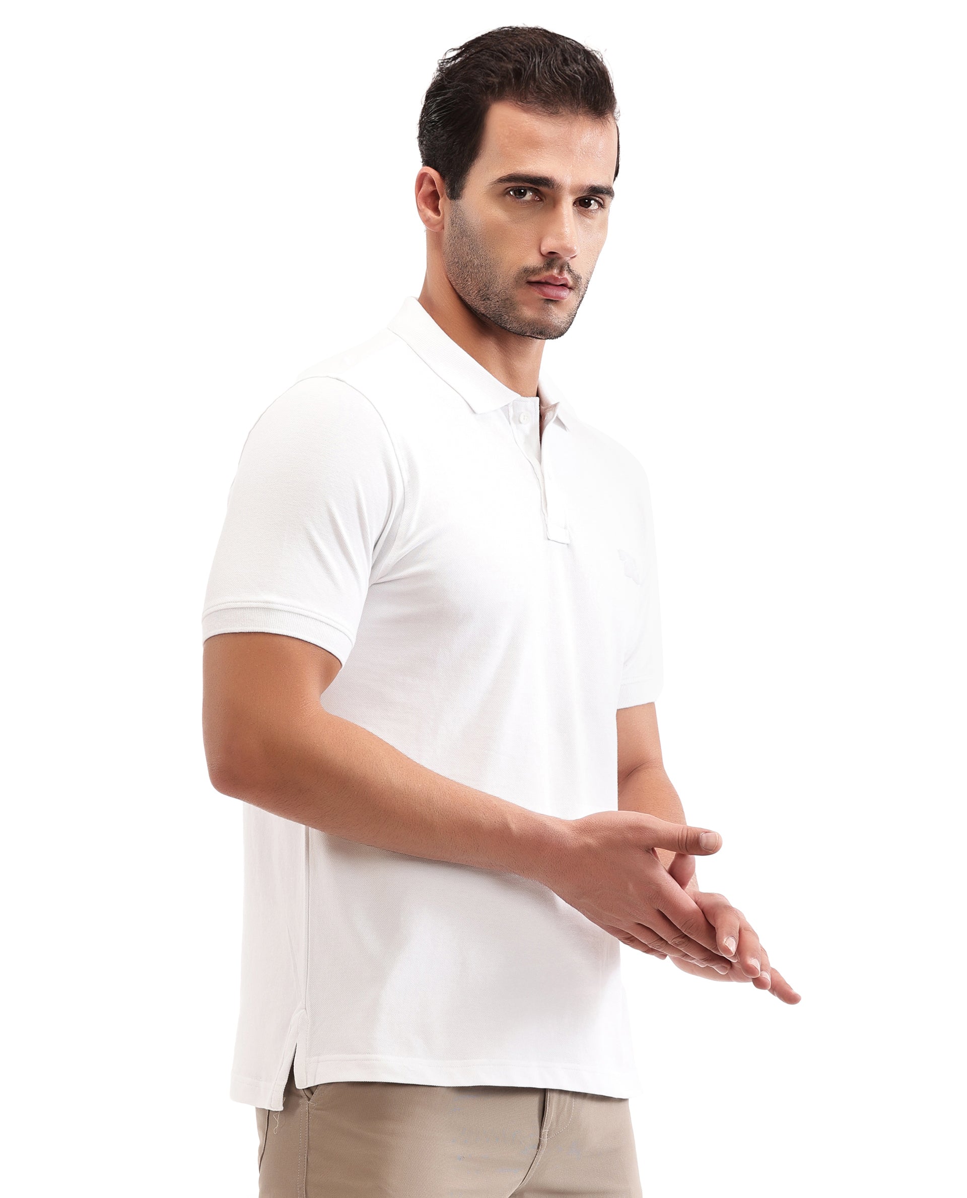 Pure White Pique Polo with Tufted Embroidery