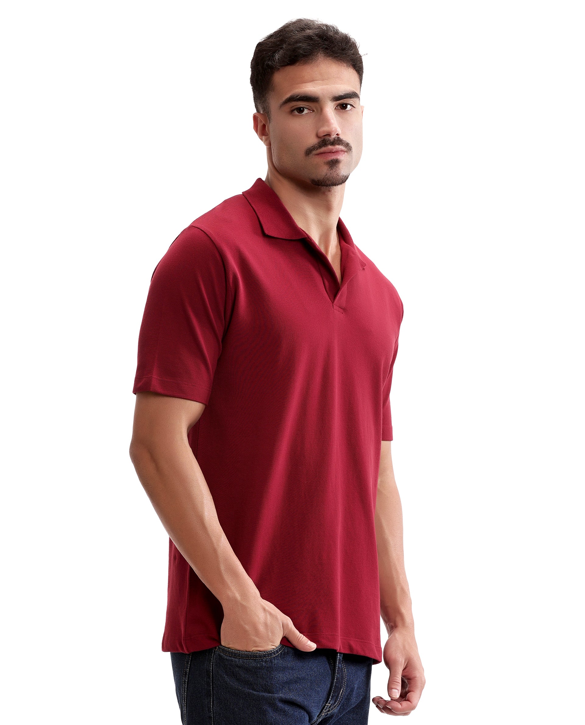 Bordeaux Maroon Pique Johnny Collar Polo