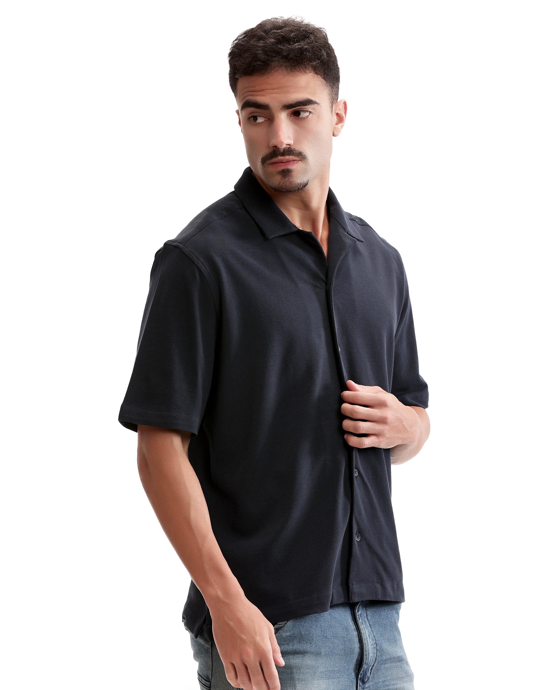 Midnight Navy Blue Pique Knit Shirt