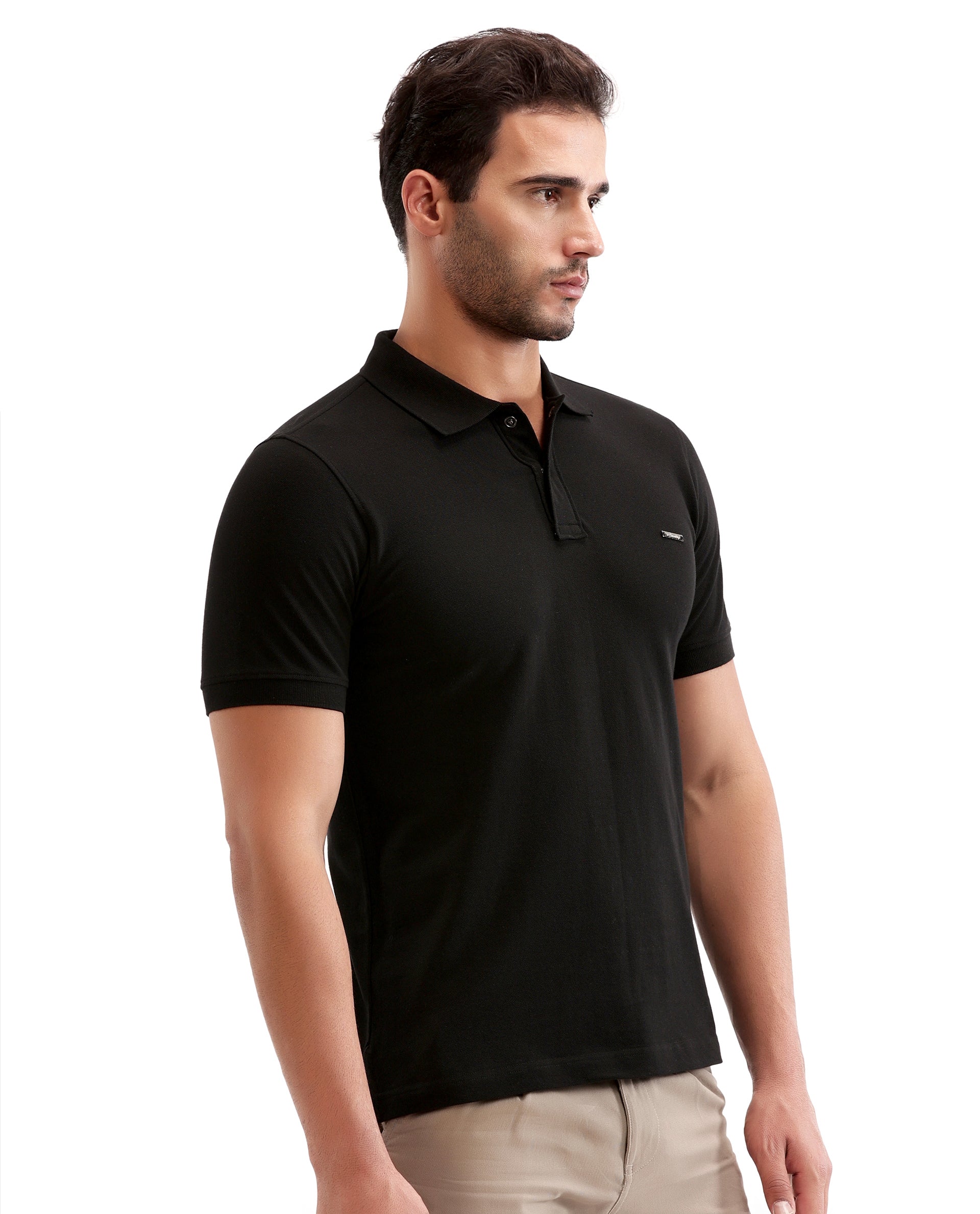 Charcoal Black Pique Polo with 7C Snap Buttons, Metal Badge