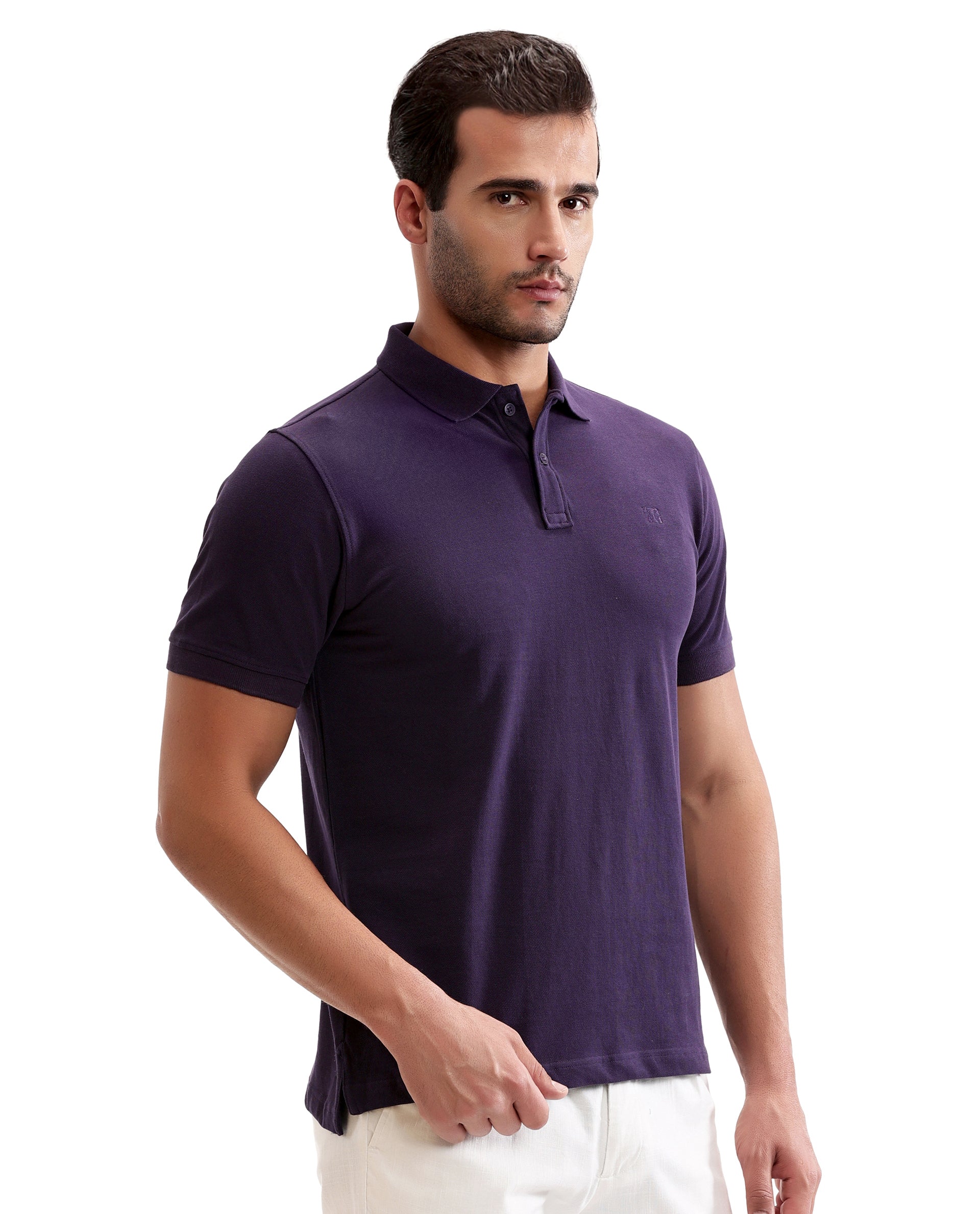 Deep Purple Pique Polo with Tone-on-Tone 7C Embroidery