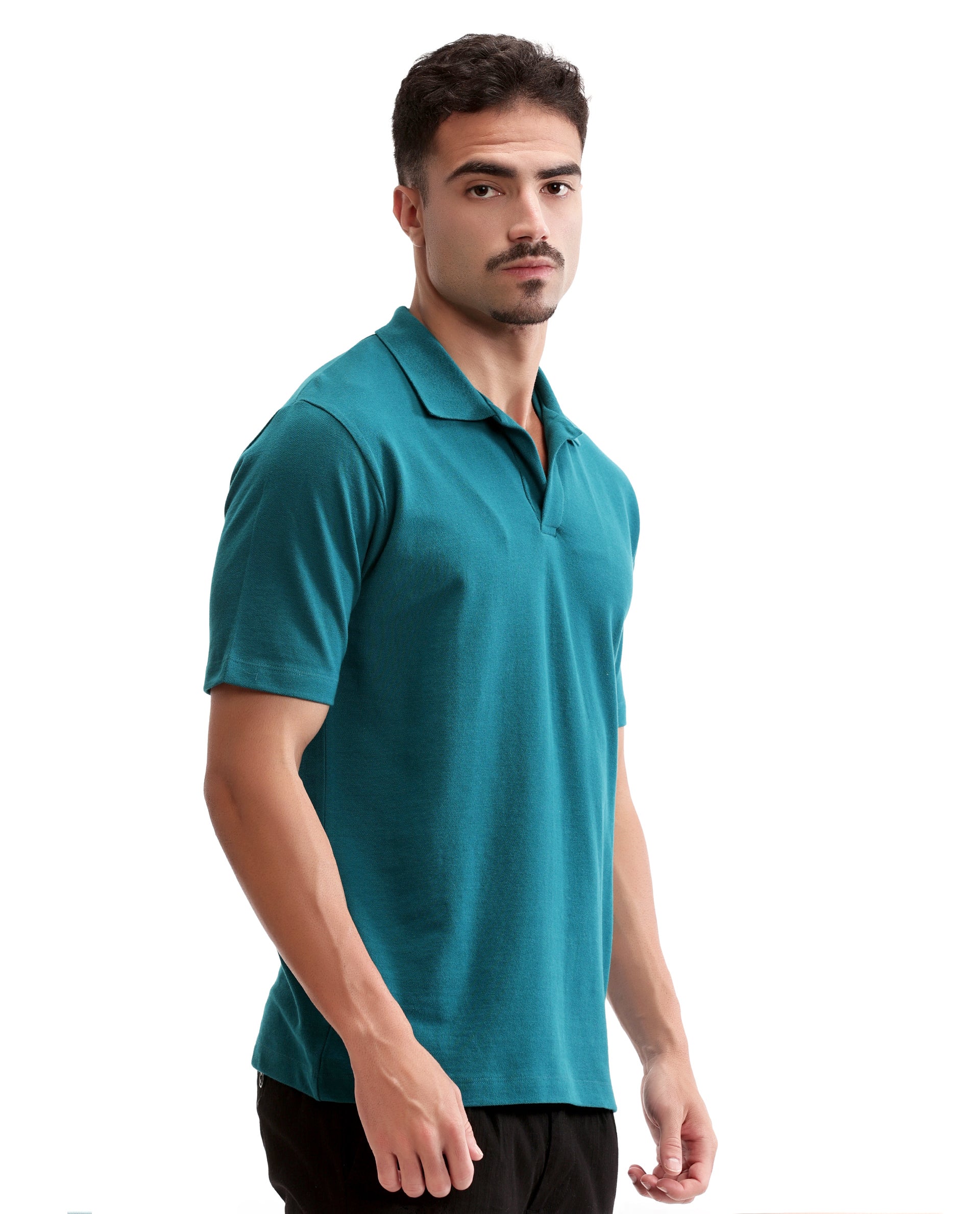Ocean Teal Pique Johnny Collar Polo