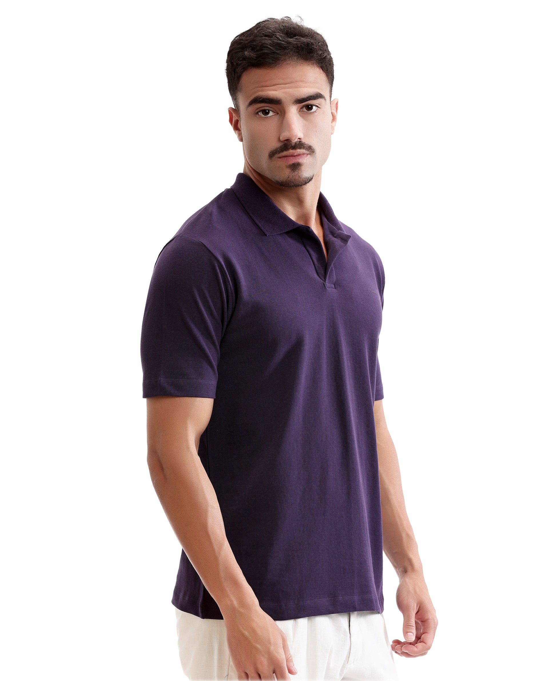 Deep Purple Pique Johnny Collar Polo with HD Print