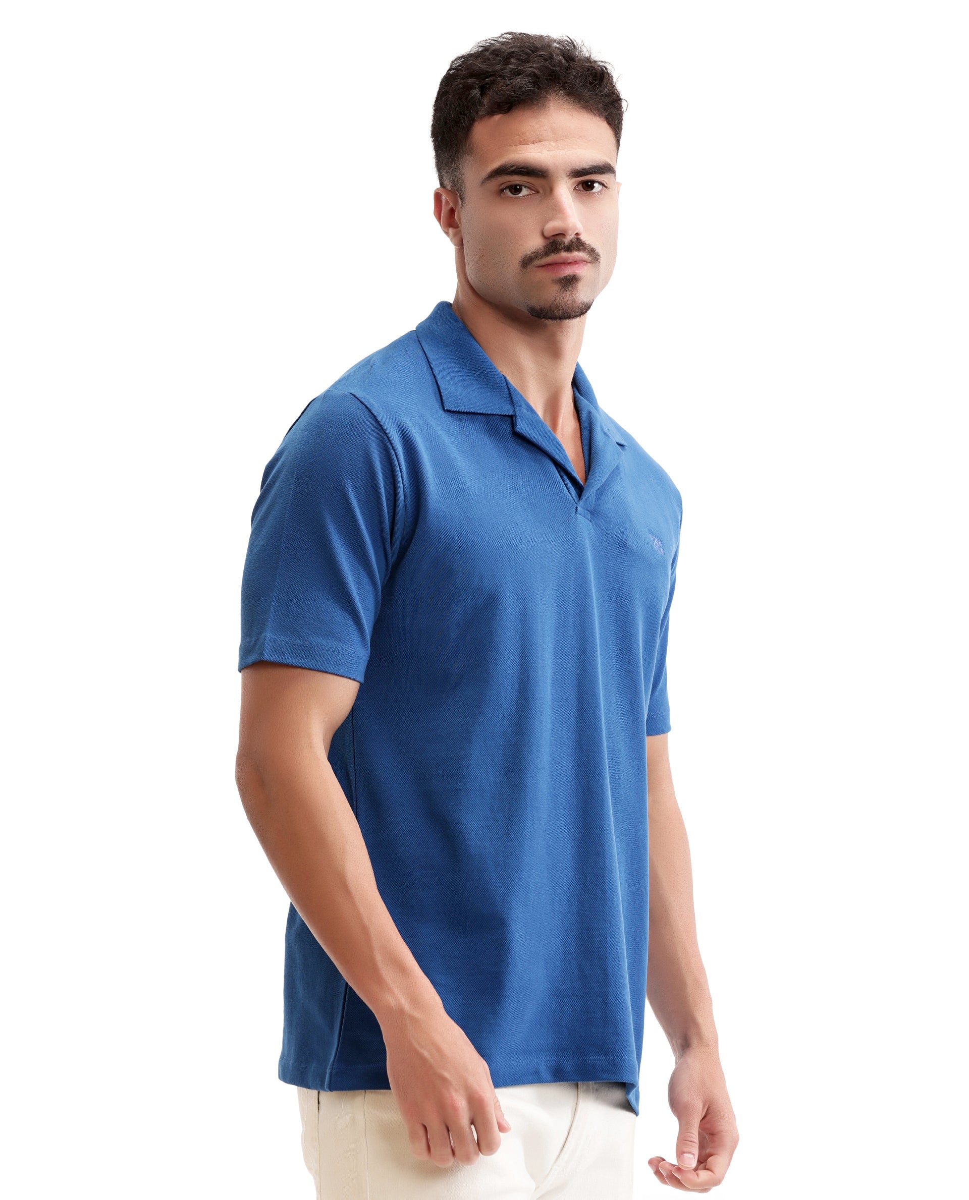 Imperial Prussian Blue Johnny Collar Pique Polo with Tone-on-Tone 7C Embroidery