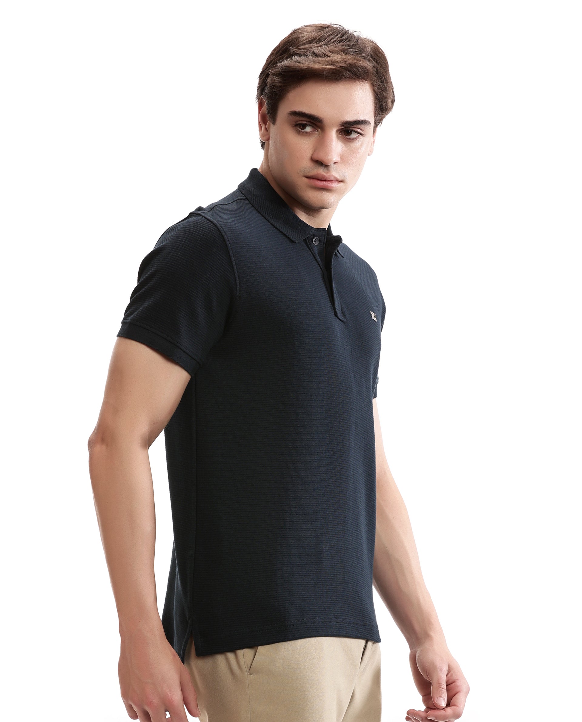 Midnight Navy Blue Knitted Ottoman Polo with 7C Metal Insignia