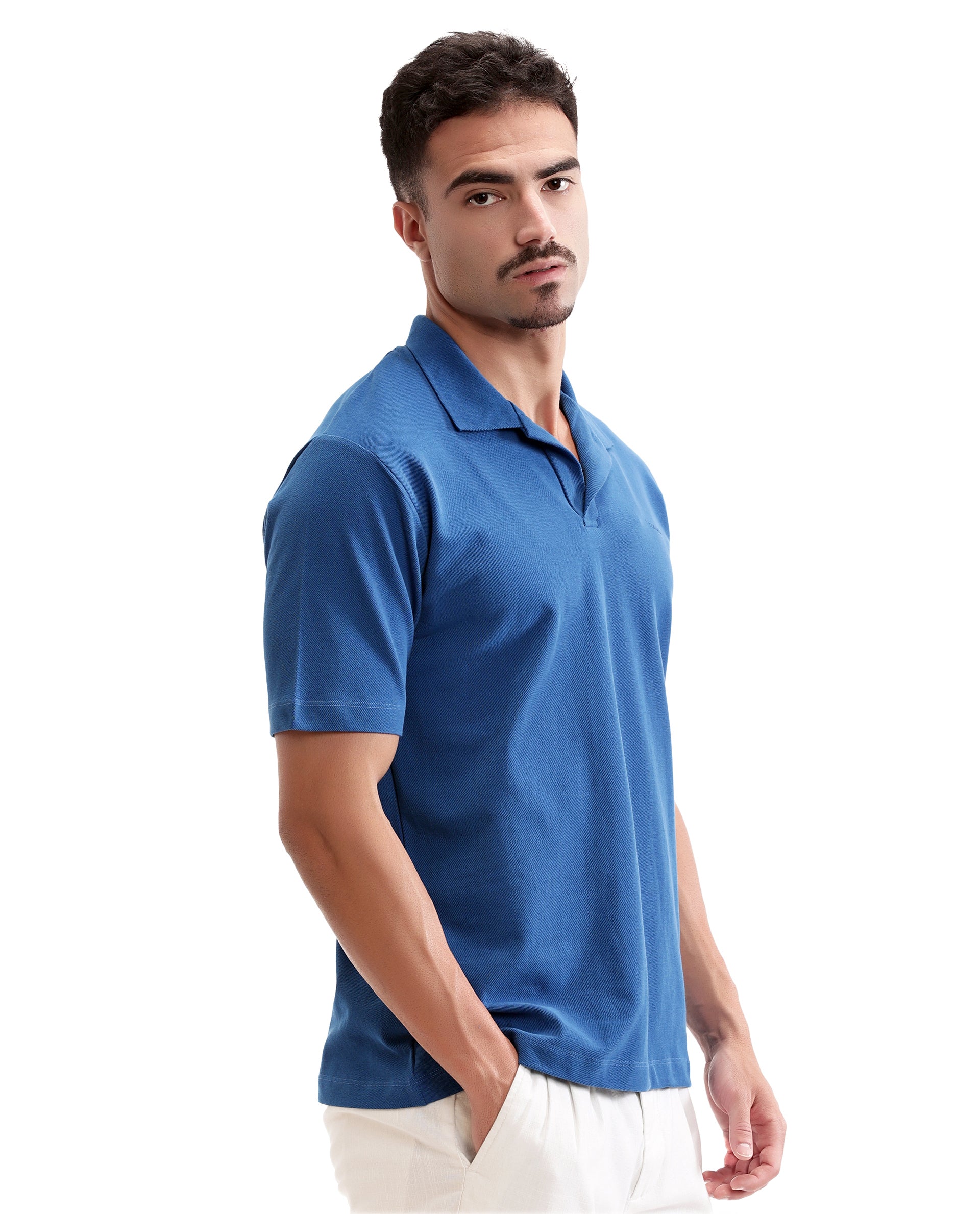 Imperial Prussian Blue Pique Johnny Collar Polo with HD Print