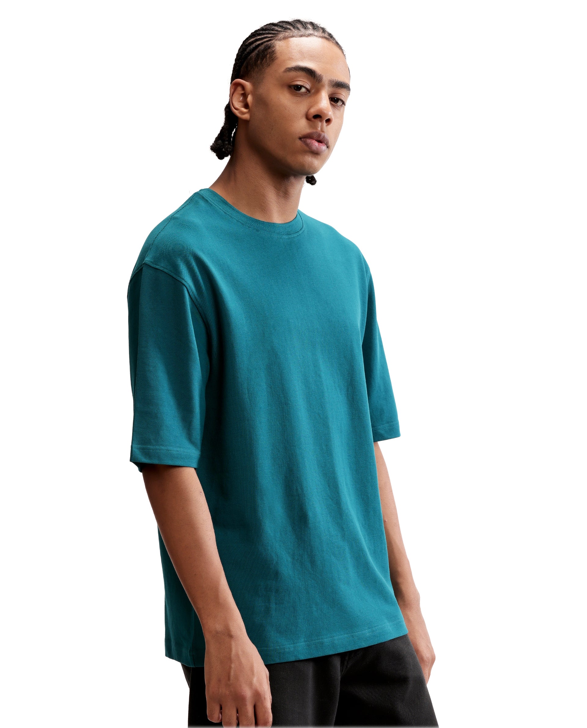 Ocean Teal Pique Crew Neck Oversized T-Shirt