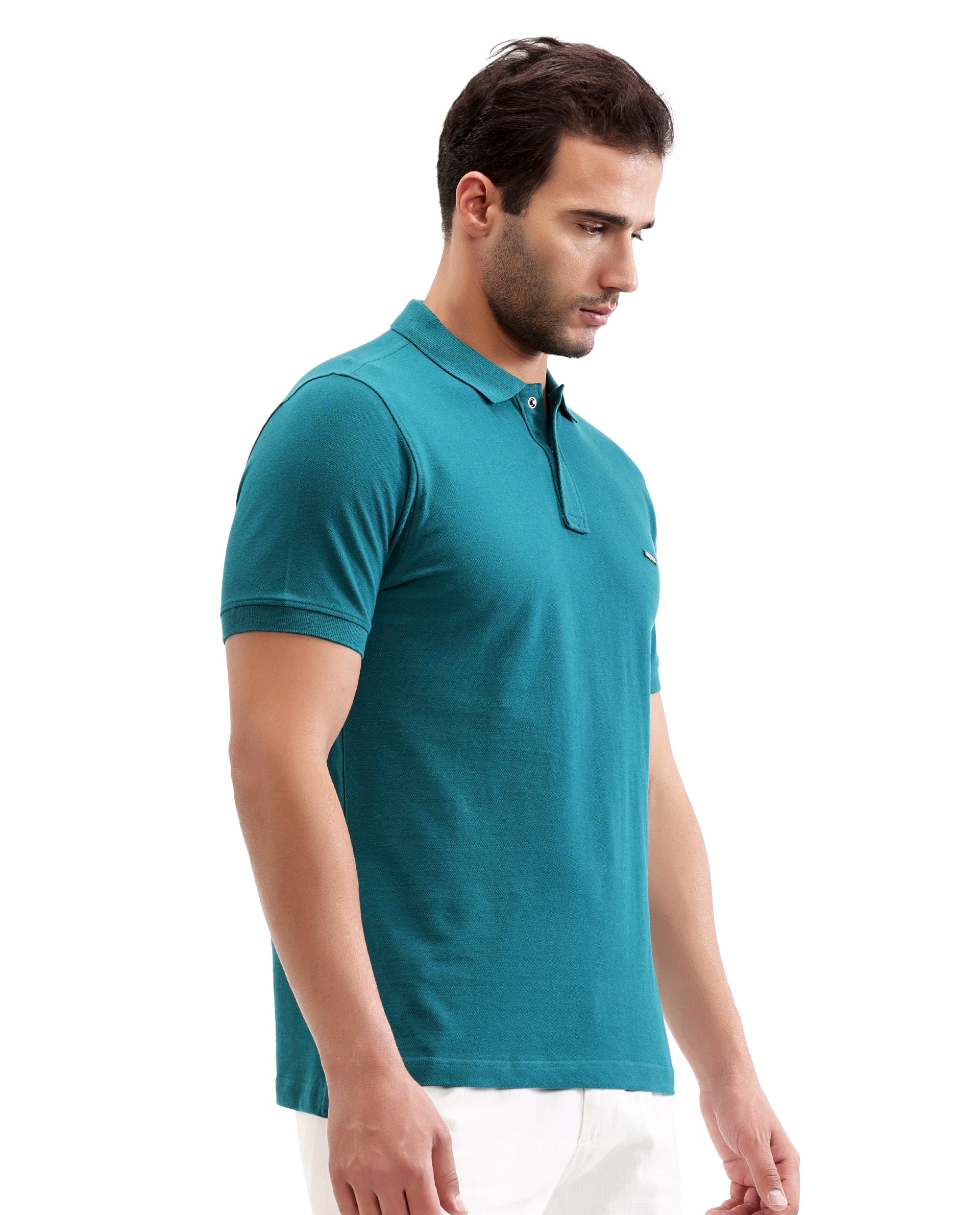 Ocean Teal Pique Polo with 7C Snap Buttons, Metal Badge