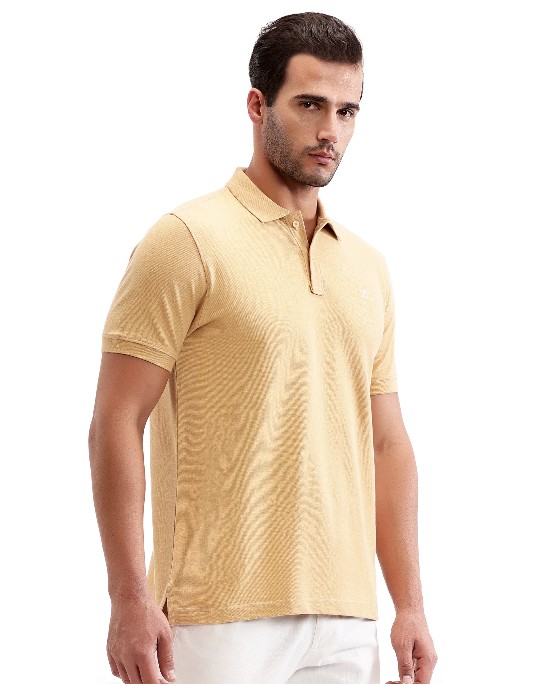 Camel Beige Pique Polo with Tone-on-Tone 7C Embroidery