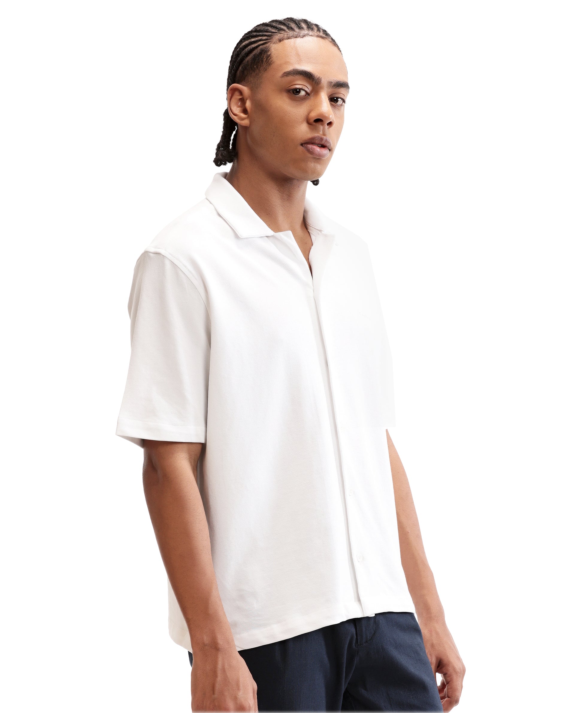 Pure White Pique Knit Shirt with HD Print