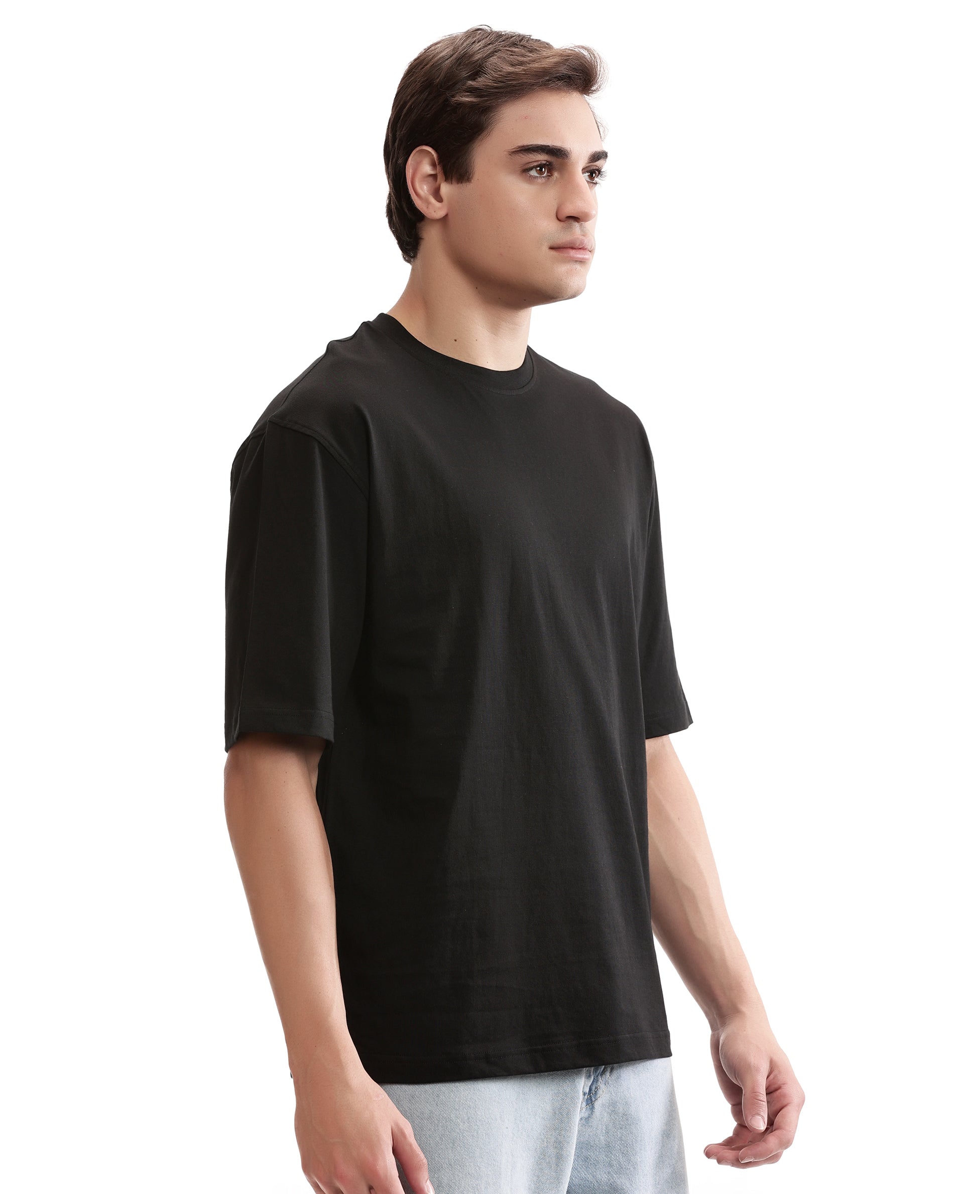 Charcoal Black Single Jersey Crew Neck Oversized T-Shirt