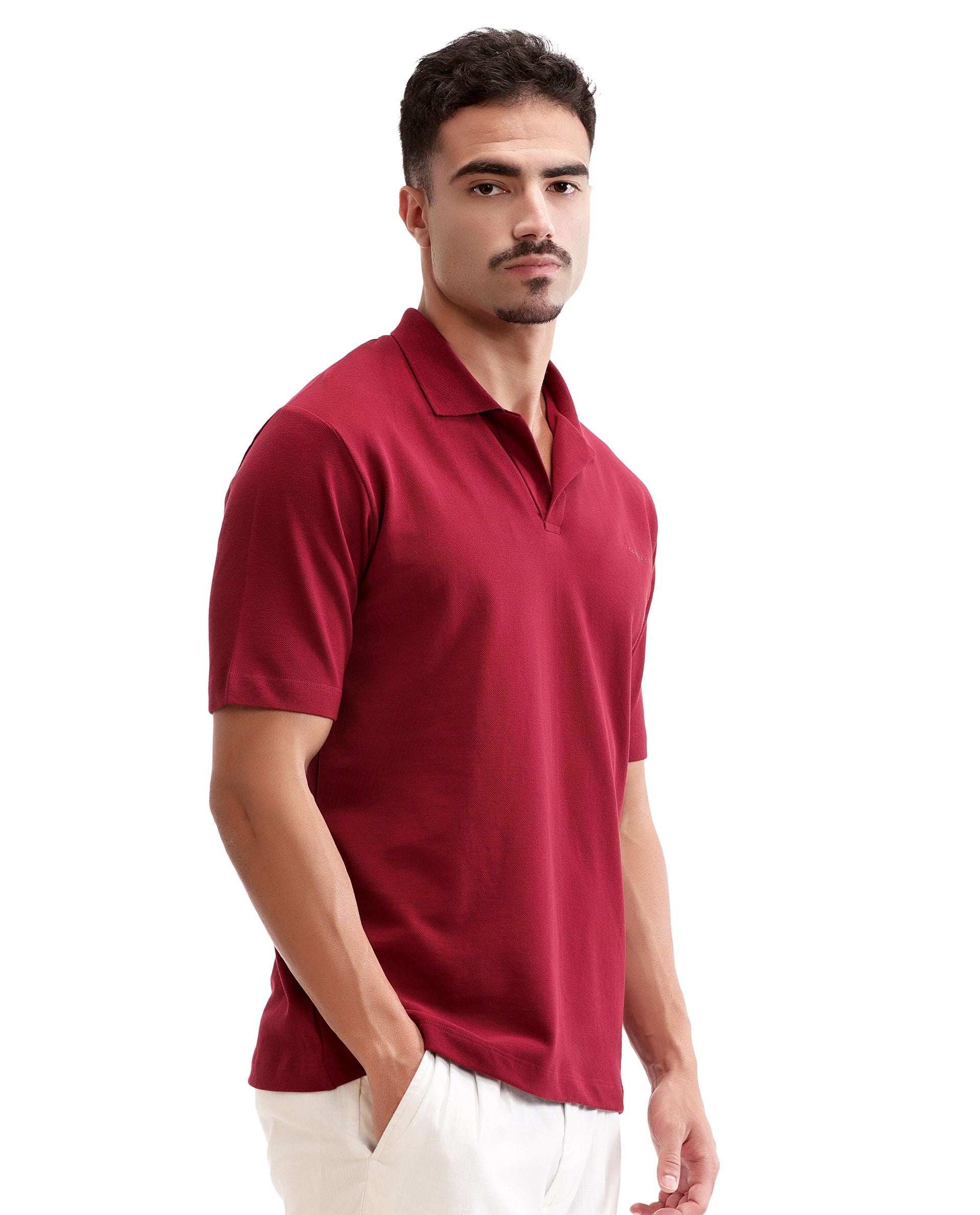 Bordeaux Maroon Pique Johnny Collar Polo with HD Print