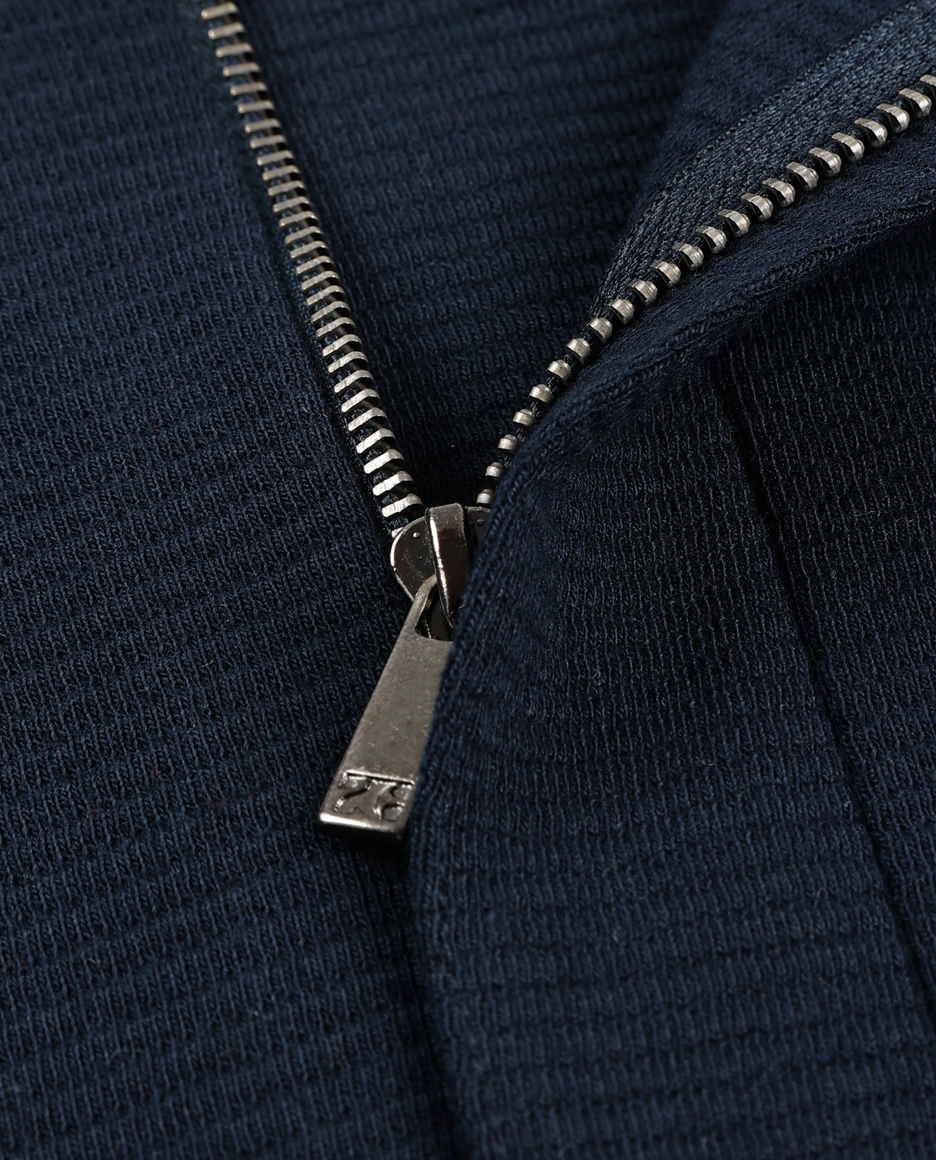 Midnight Navy Blue Knitted Ottoman Polo with 7C Metal Zip