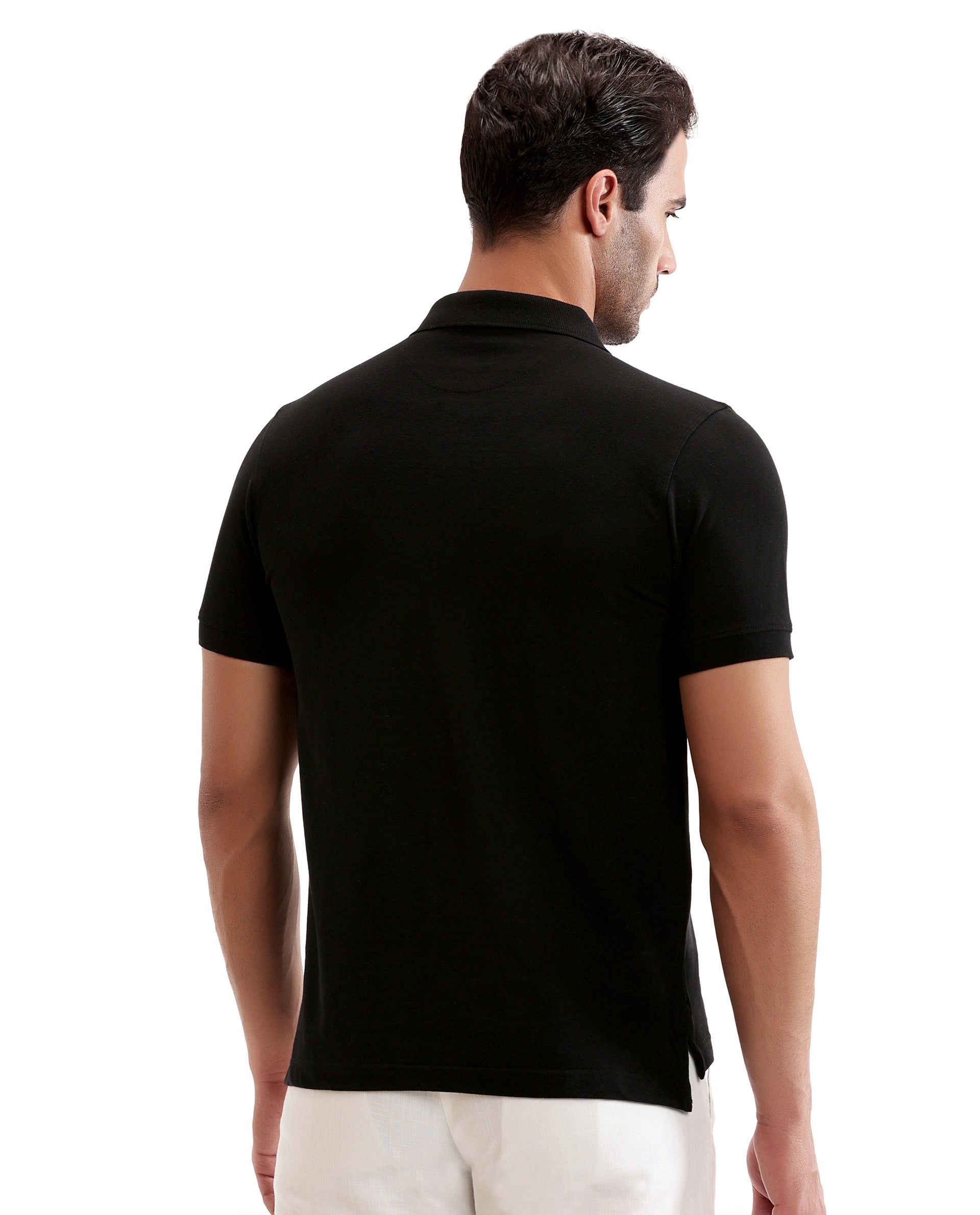 Charcoal Black Pique Polo with Tufted Embroidery
