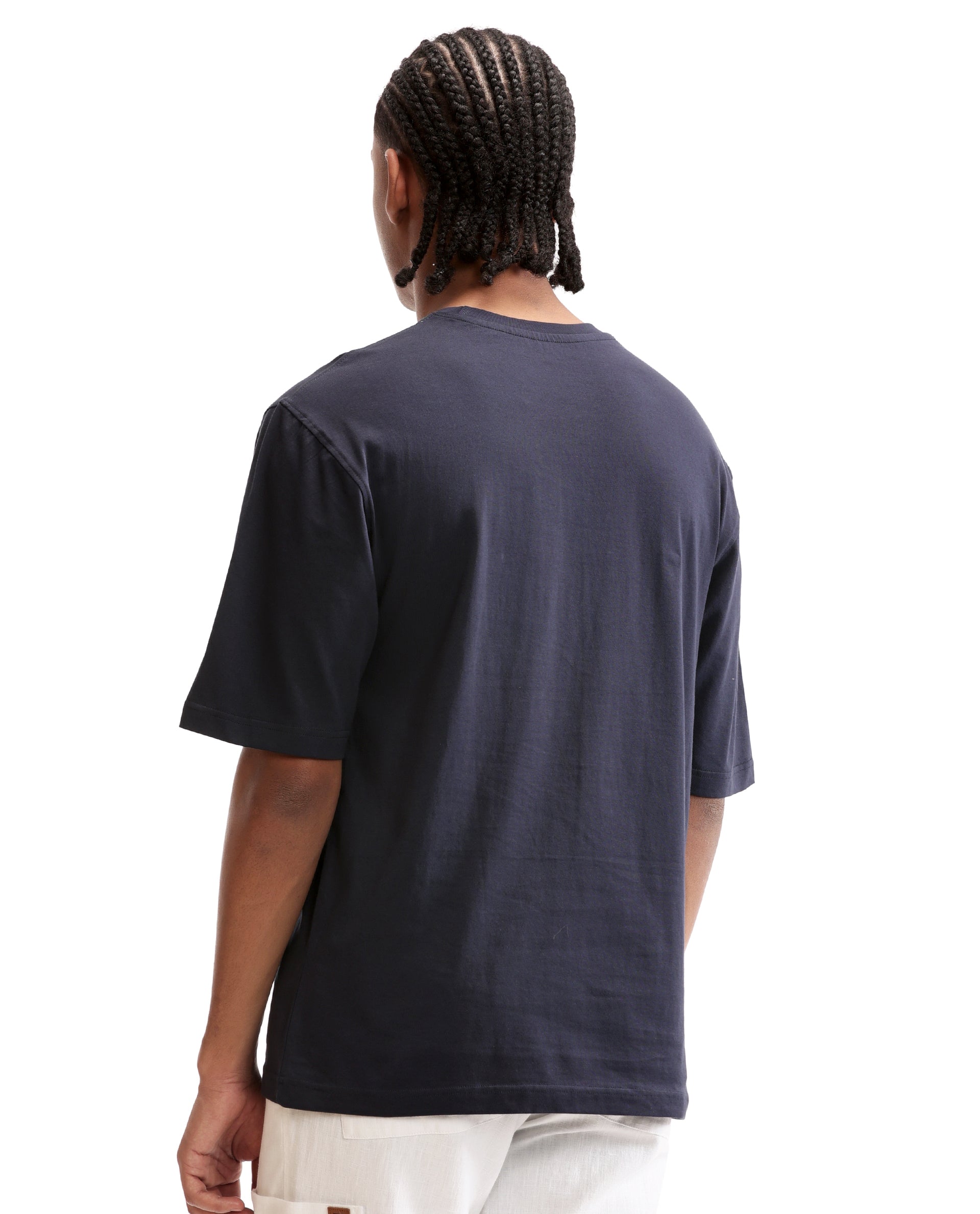 Midnight Navy Blue Single Jersey Crew Neck Oversized T-Shirt