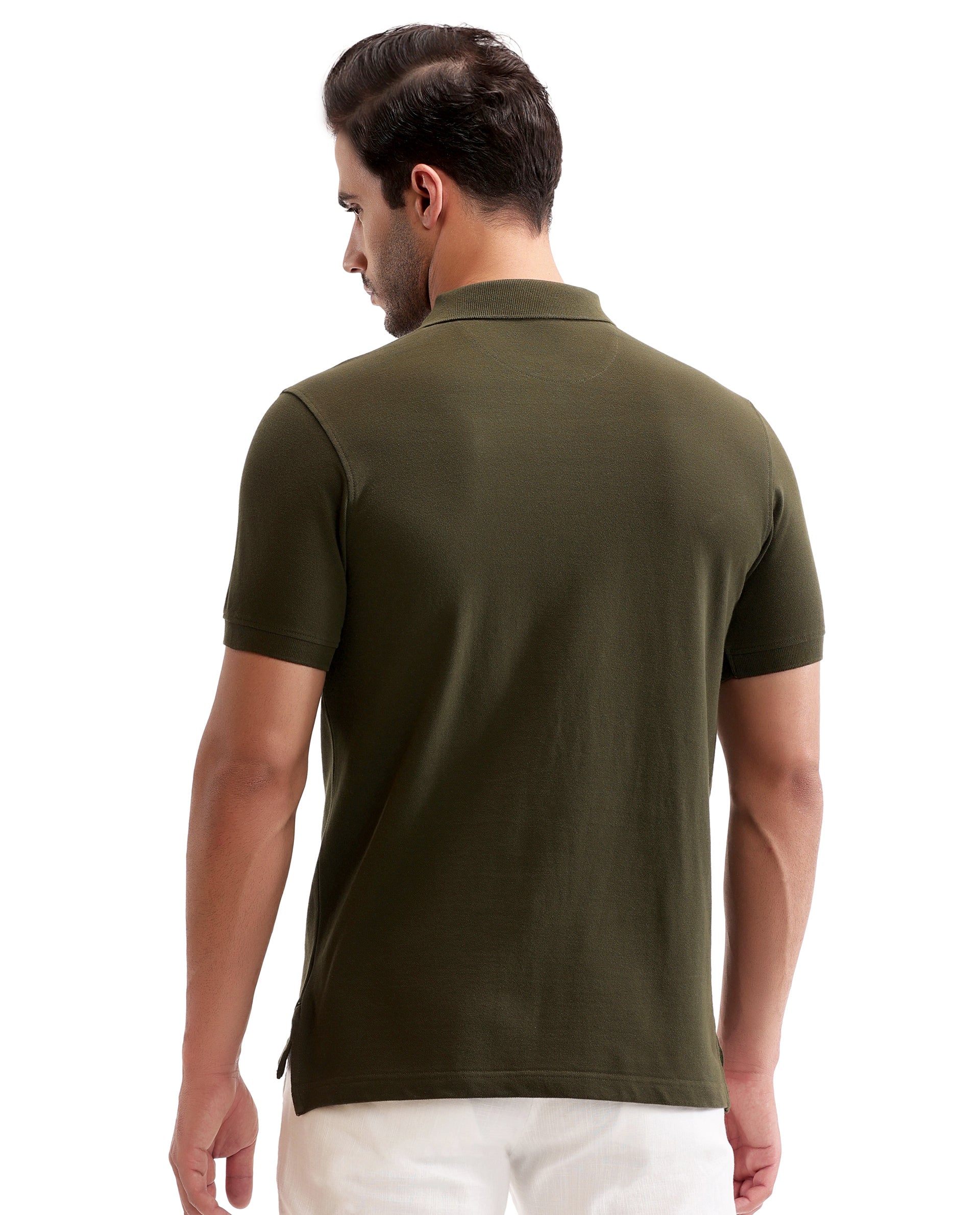 Vintage Olive Pique Polo with Metal Buttons, 7C Metal Badge