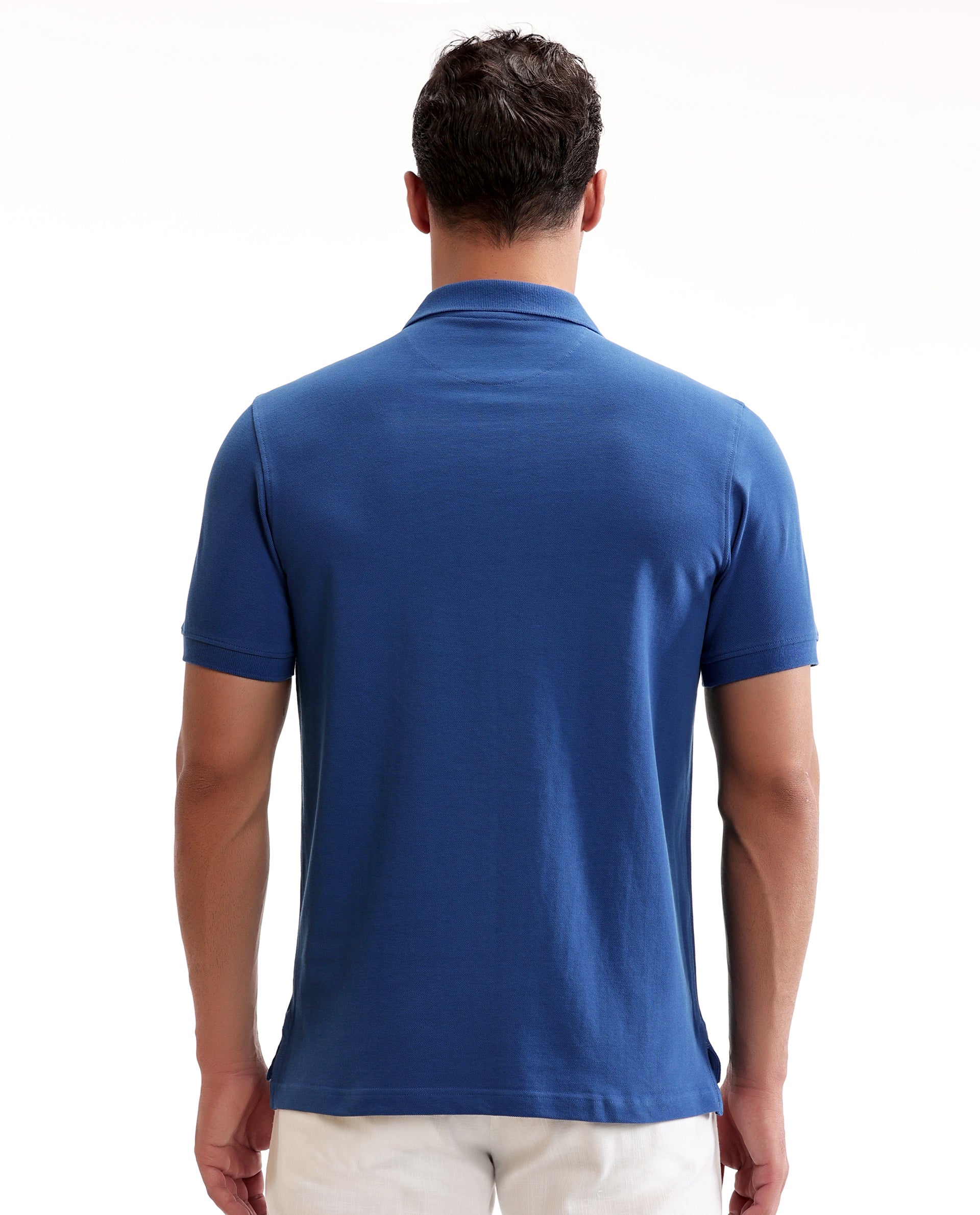 Imperial Prussian Blue Pique Polo with Metal Buttons, 7C Metal Badge