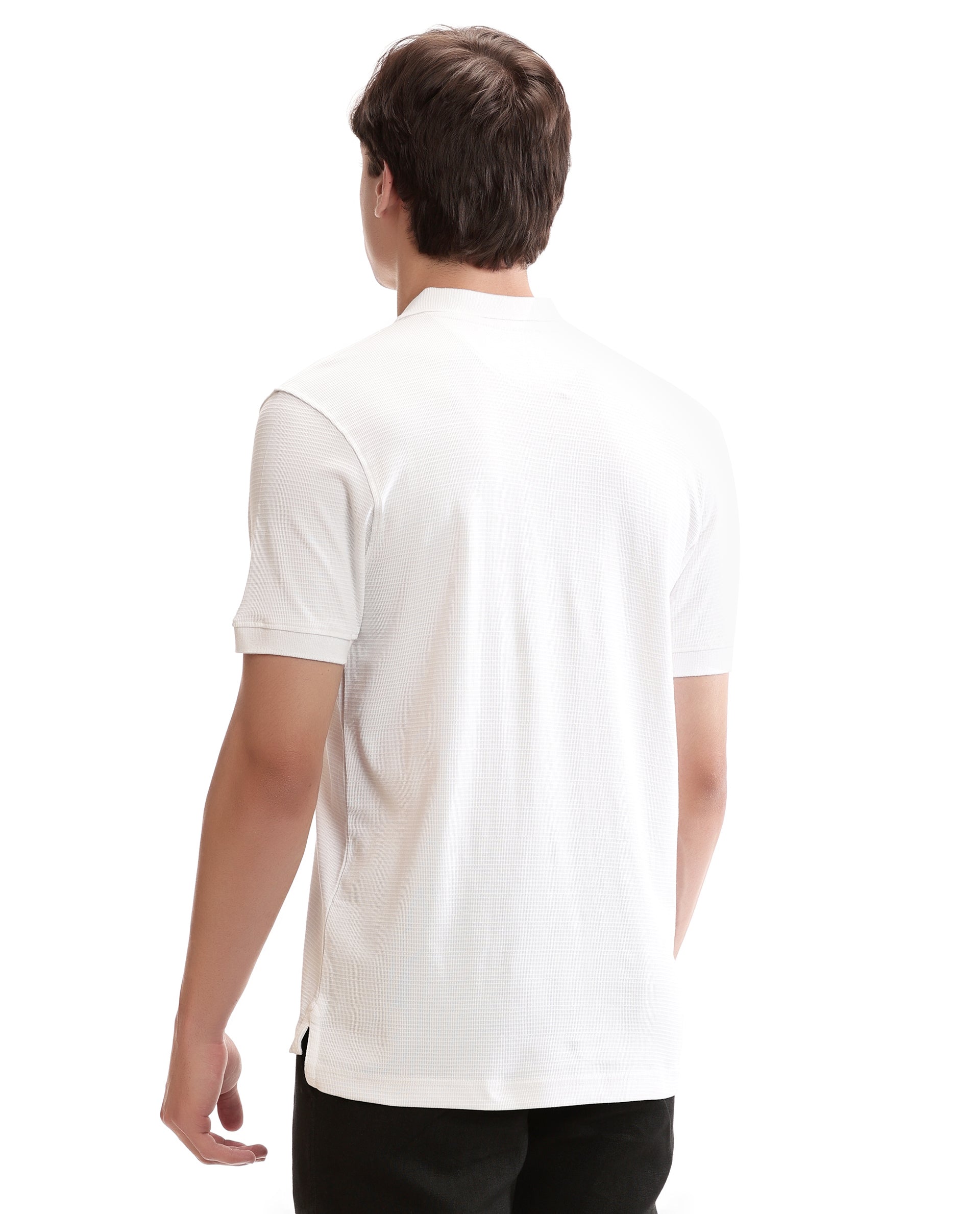 Pure White Knitted Waffle Polo with Ribbed Collar