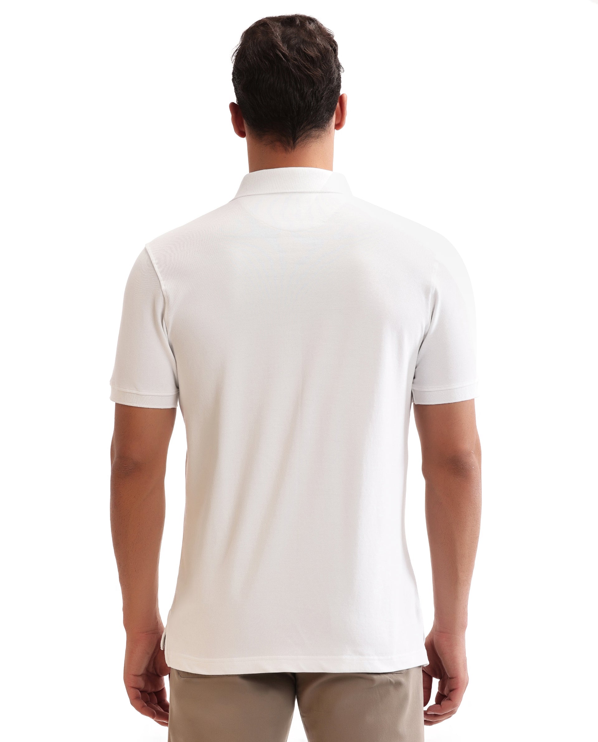 Pure White Pique Polo with Concealed 7C Metal Zip, HD Print