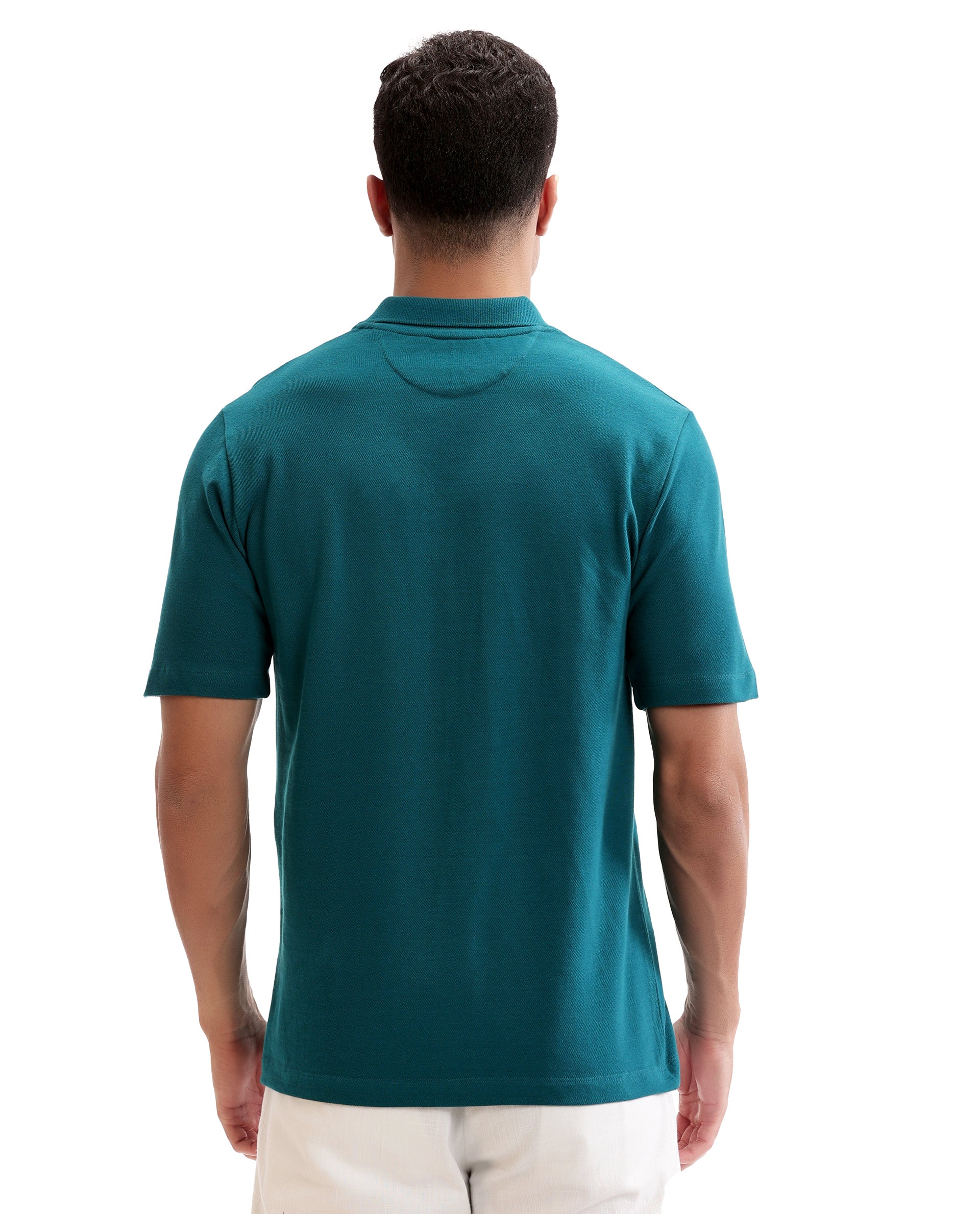 Ocean Teal Pique Johnny Collar Polo with HD Print