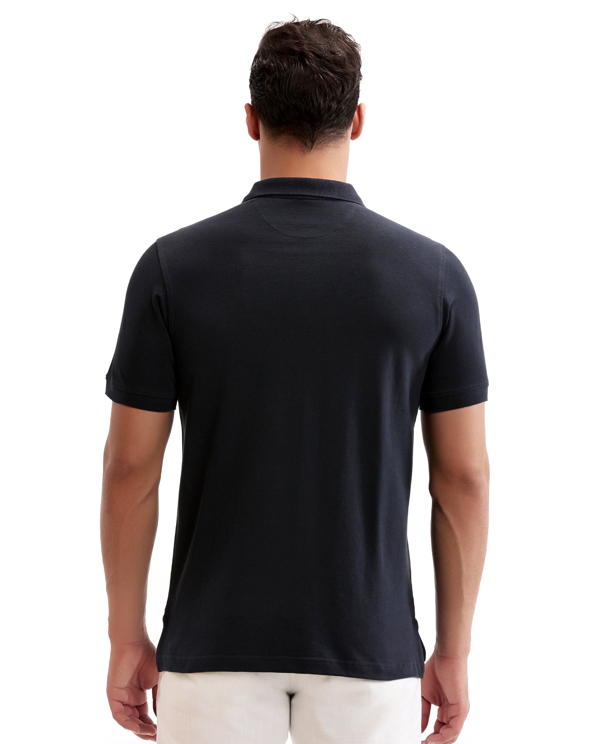 Midnight Navy Blue Pique Polo with Metal Buttons, 7C Metal Badge