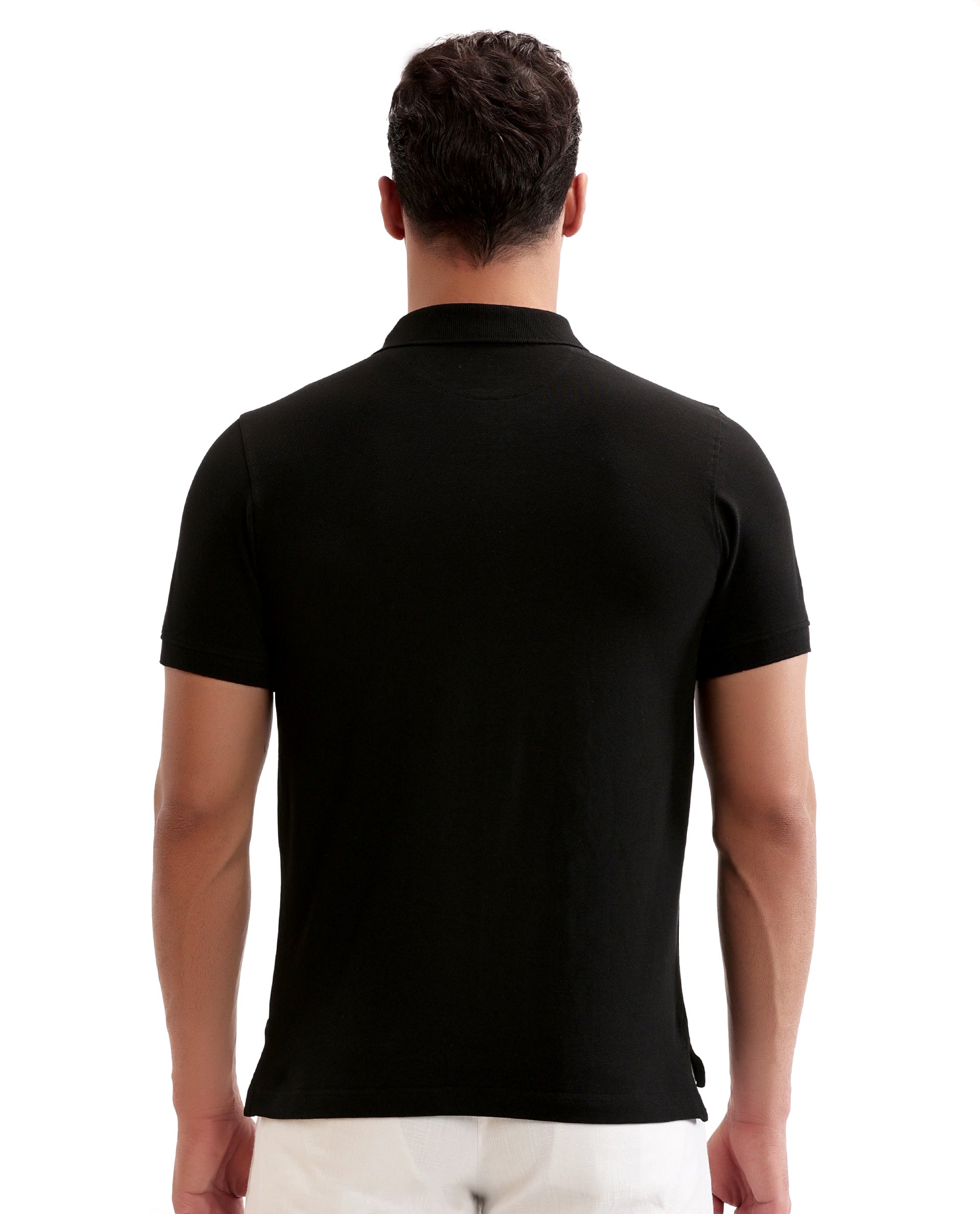 Charcoal Black Pique Polo with Metal Buttons, 7C Metal Badge