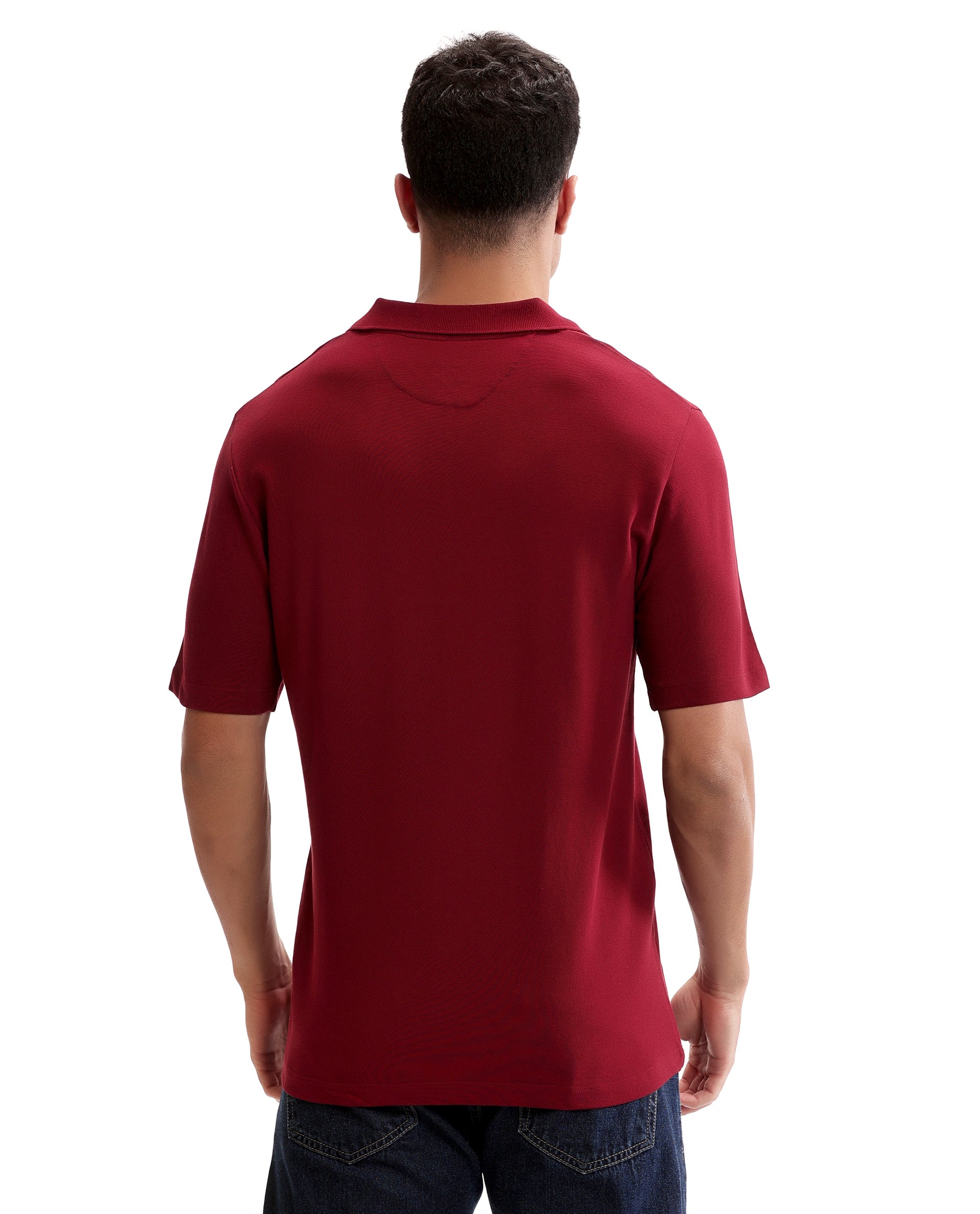 Bordeaux Maroon Pique Johnny Collar Polo