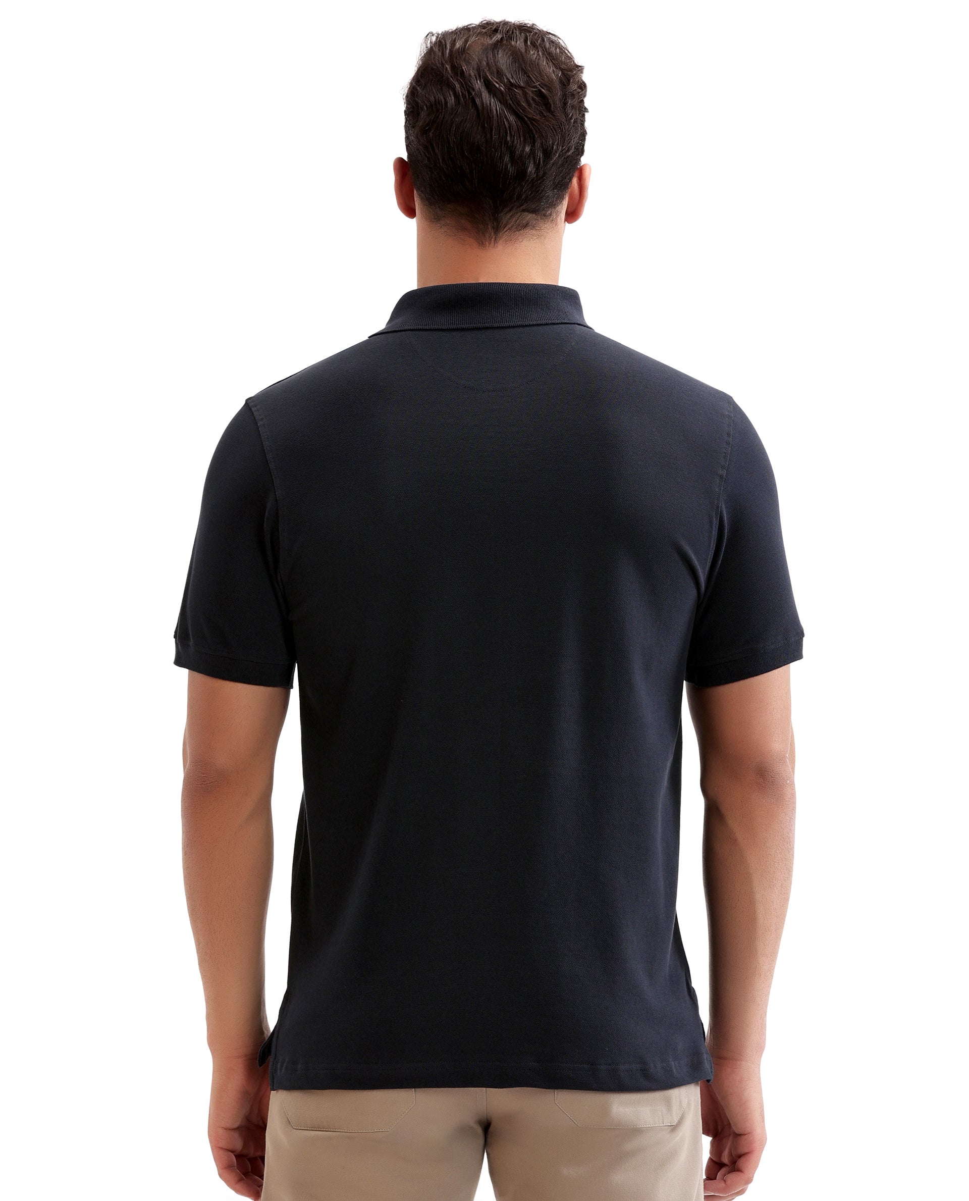 Midnight Navy Blue Pique Polo with Concealed 7C Metal Zip, HD Print